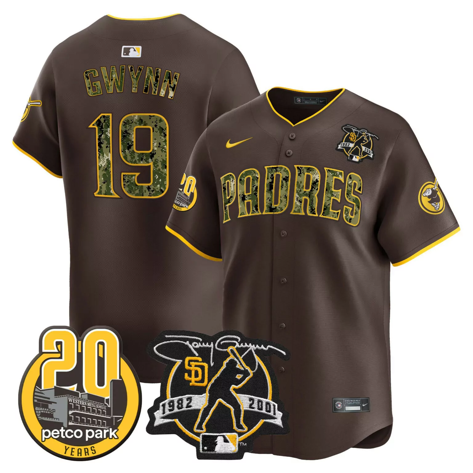 Custom Brown tony gwynn san diego padres tony gwynn petco park 20th patch jersey v3 all stitched 6561