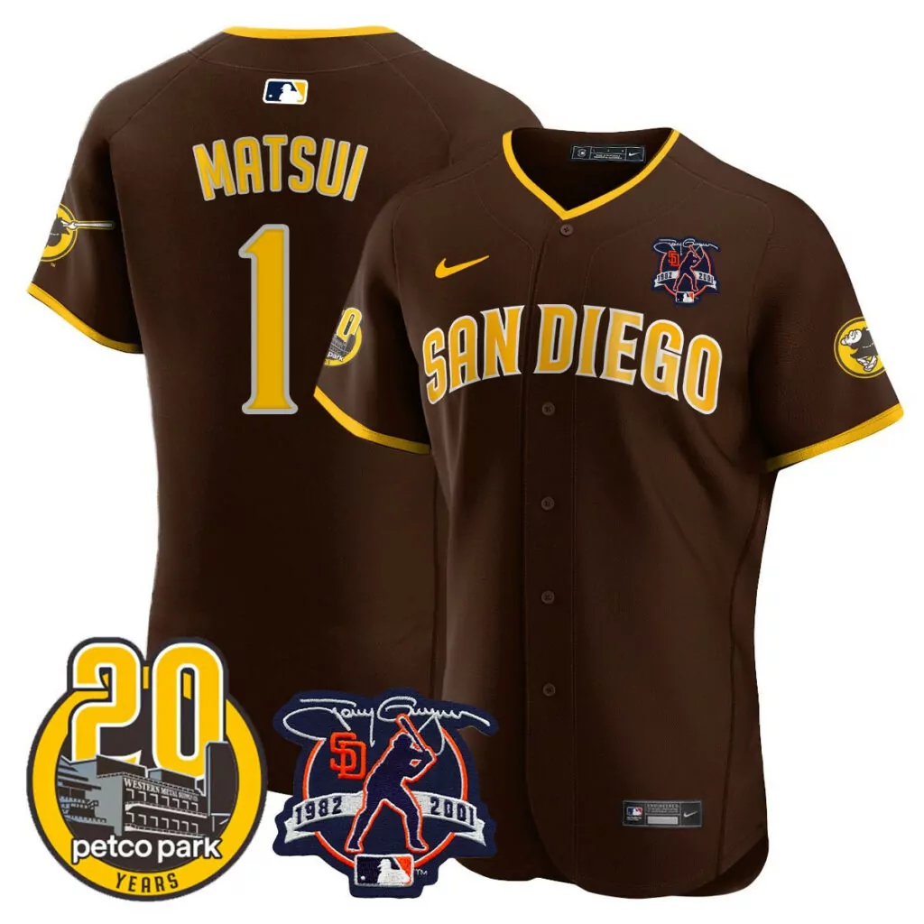 Custom Brown tony gwynn san diego padres tony gwynn petco park 20th patch jersey v3 all stitched 6561