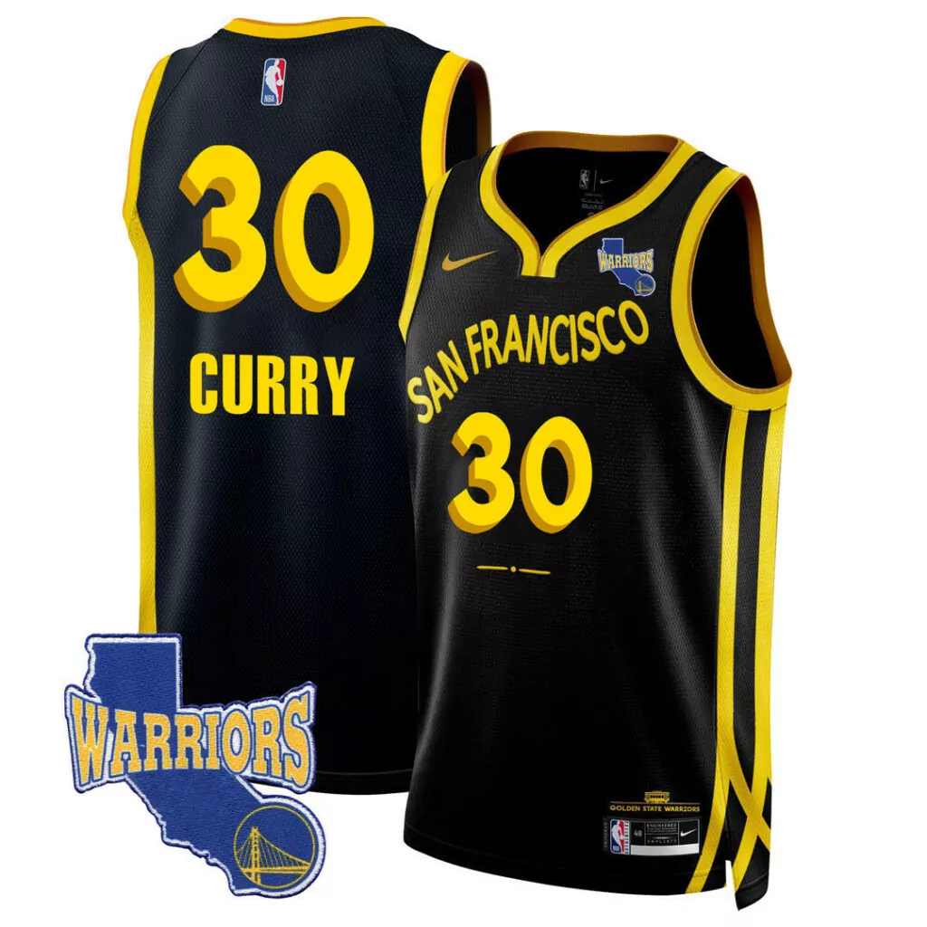 Custom City black stephen curry golden state warriors 2023 24 california state patch jersey all stitched 5593