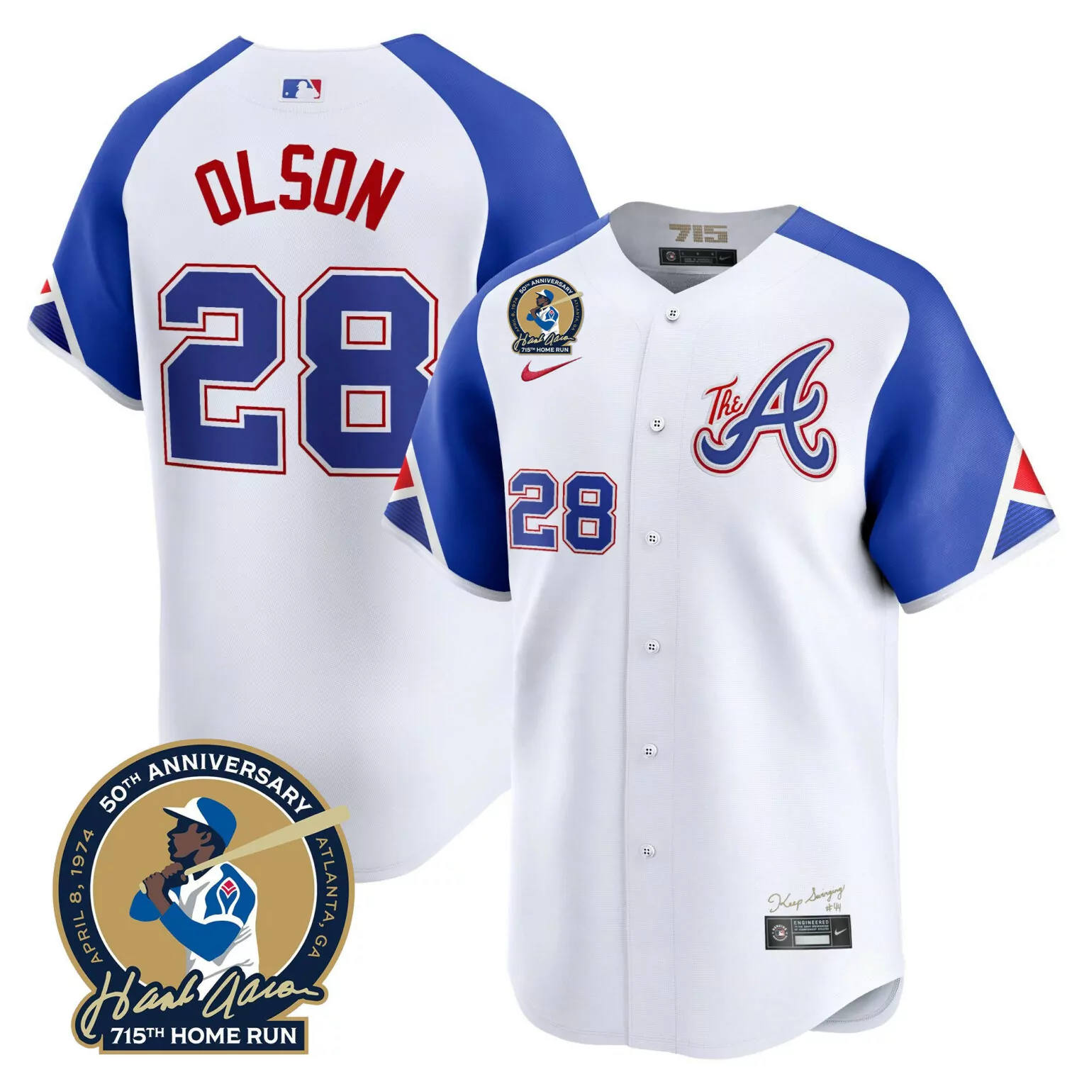 Customizable City connect matt olson atlanta braves hank aaron 715th home run patch jersey all stitched 5873