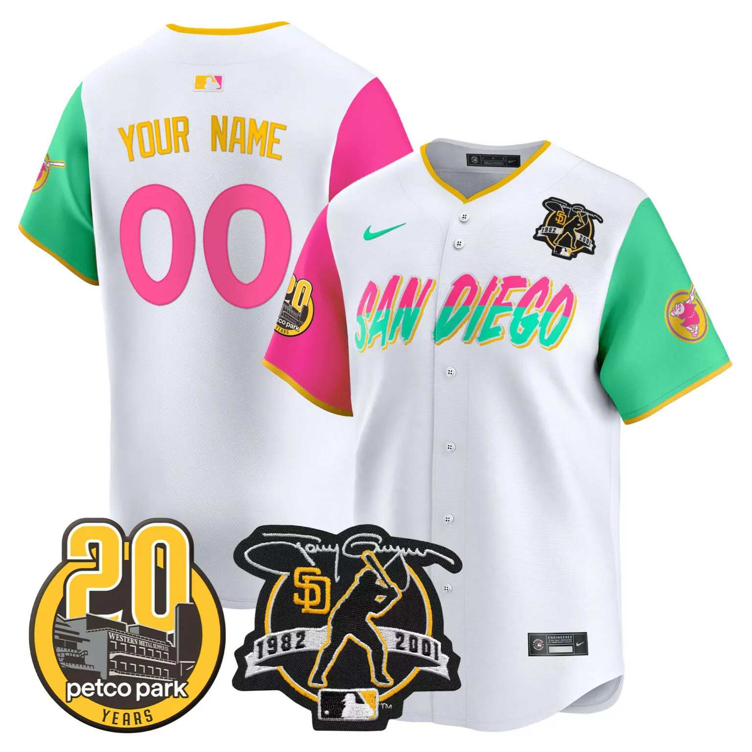 Custom City connect san diego padres tony gwynn petco park 20th patch vapor custom jersey all stitched 2270