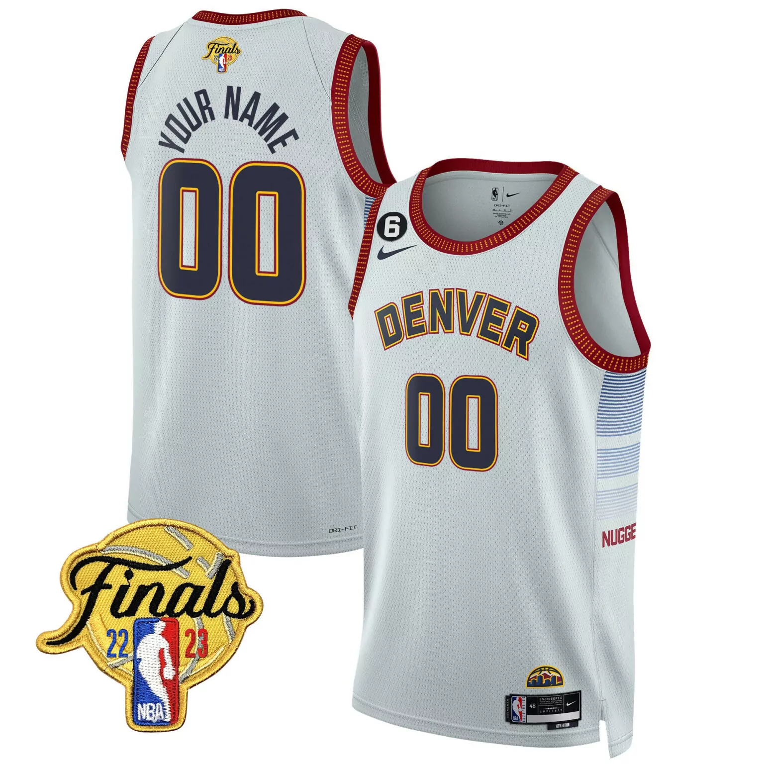 Personalized City gray denver nuggets 2023 finals patch gold trim custom jersey all stitched 1635