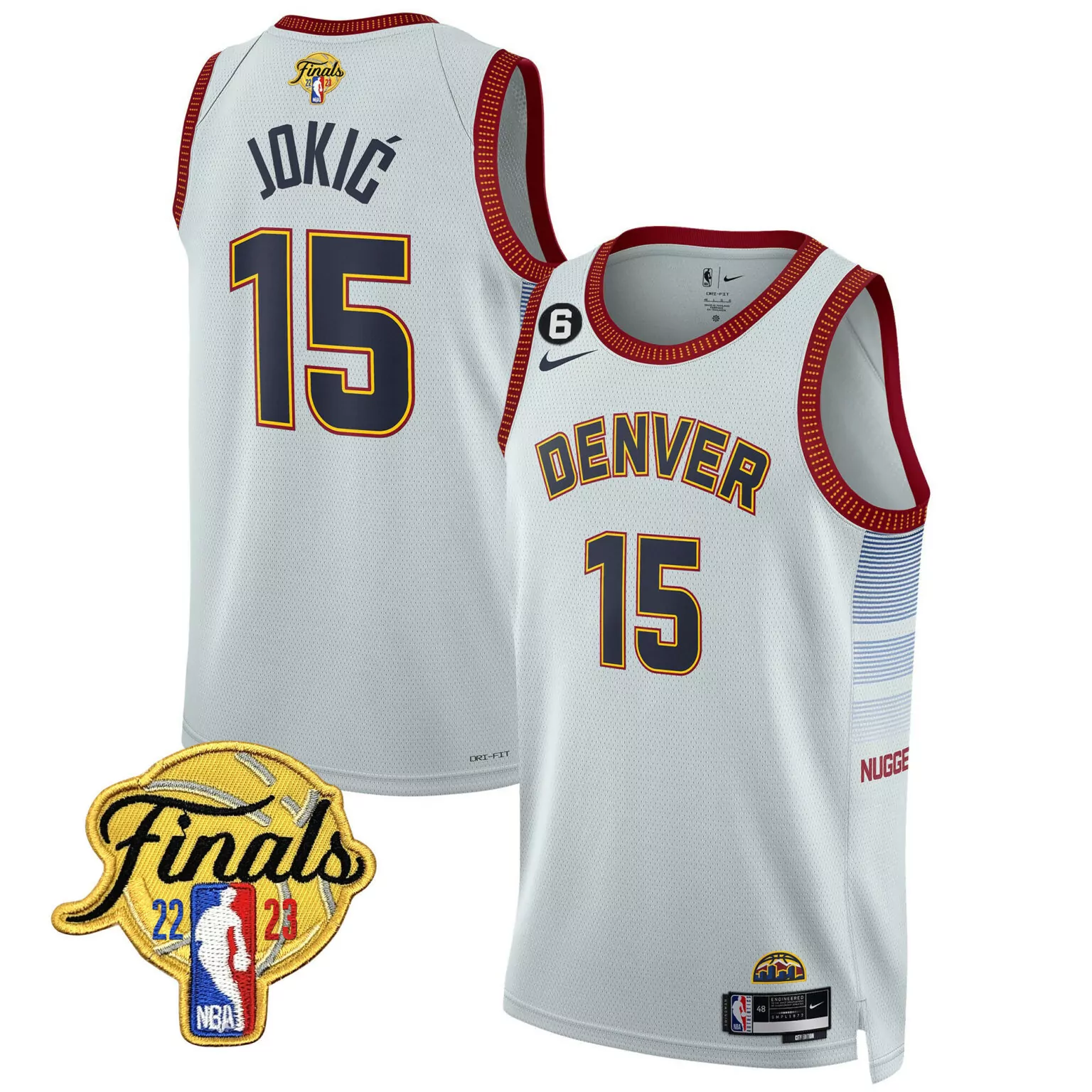 Custom City gray nikola jokic denver nuggets 2023 finals patch gold trim jersey all stitched 5234