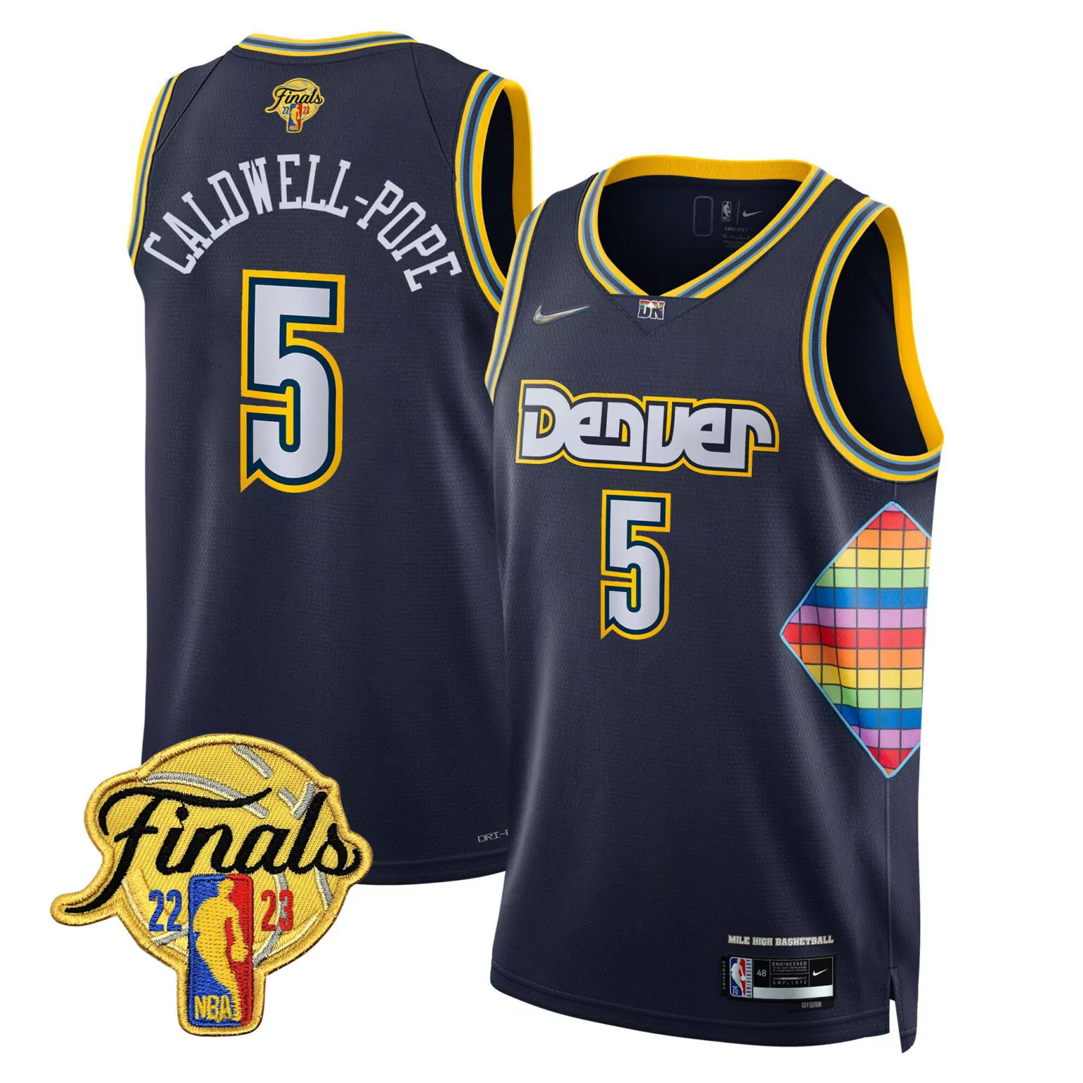 Custom City navy caldwell pope denver nuggets 2023 finals patch gold trim jersey all stitched 3229