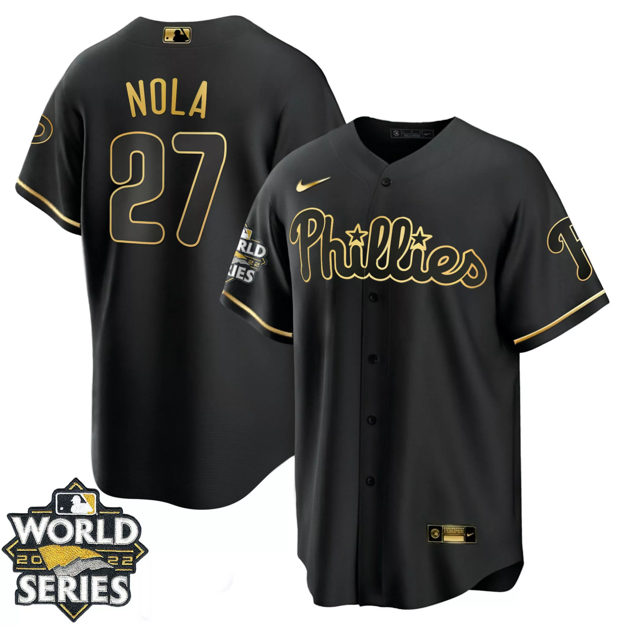 Customizable Aaron nola white gold philadelphia phillies 2022 world series jersey all stitched 7902