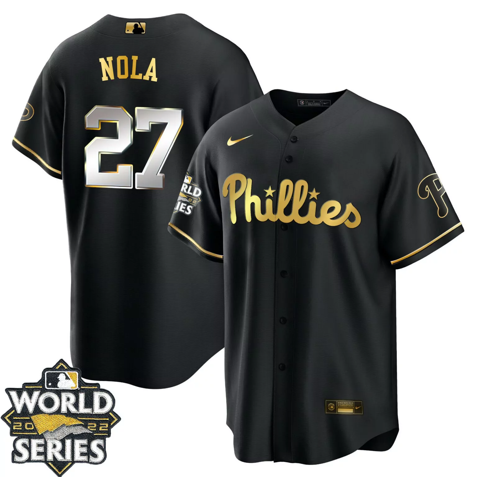 Customizable Aaron nola white gold philadelphia phillies 2022 world series jersey all stitched 7902