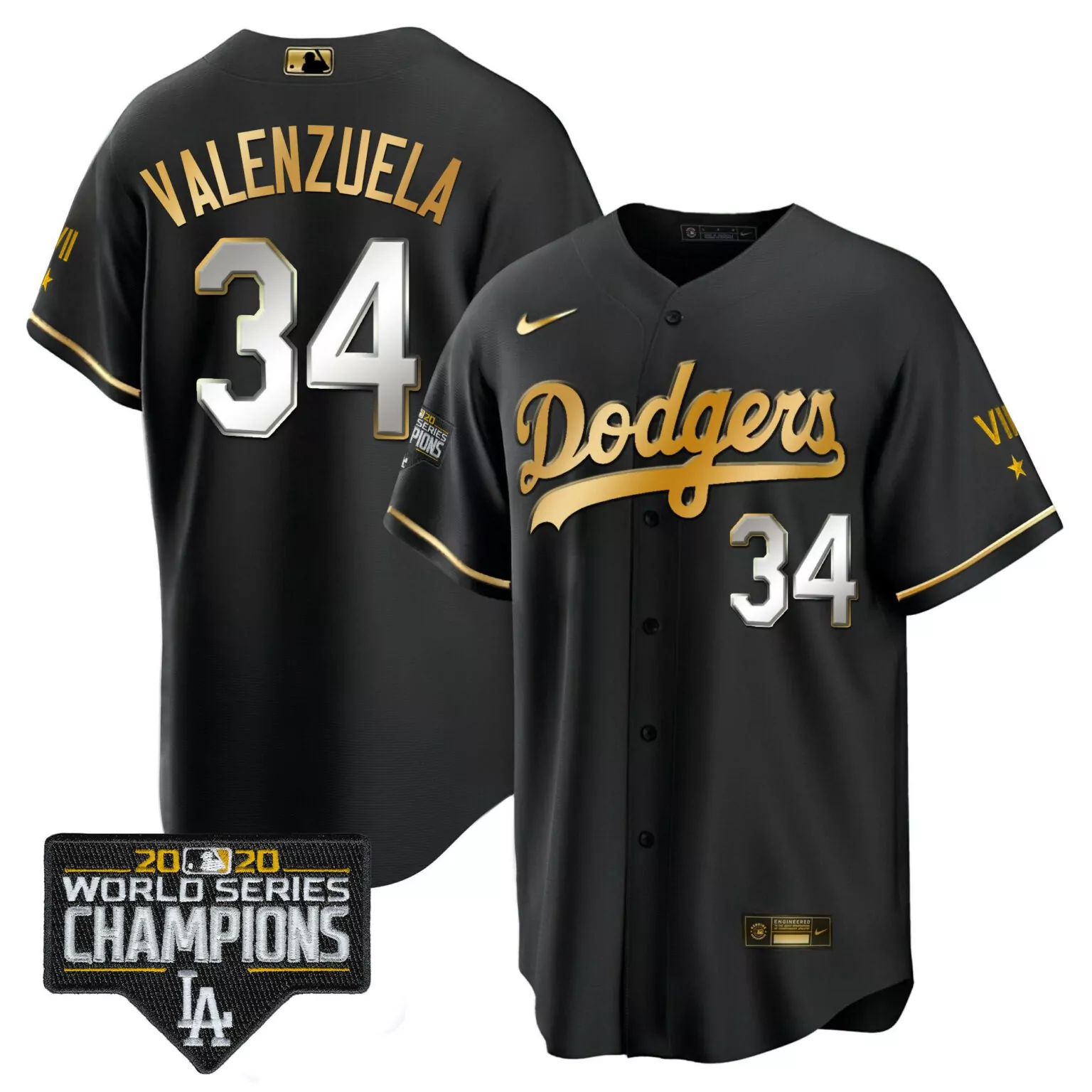 Custom Cool black fernando valenzuela los angeles dodgers world series 2020 gold jersey all stitched 6858