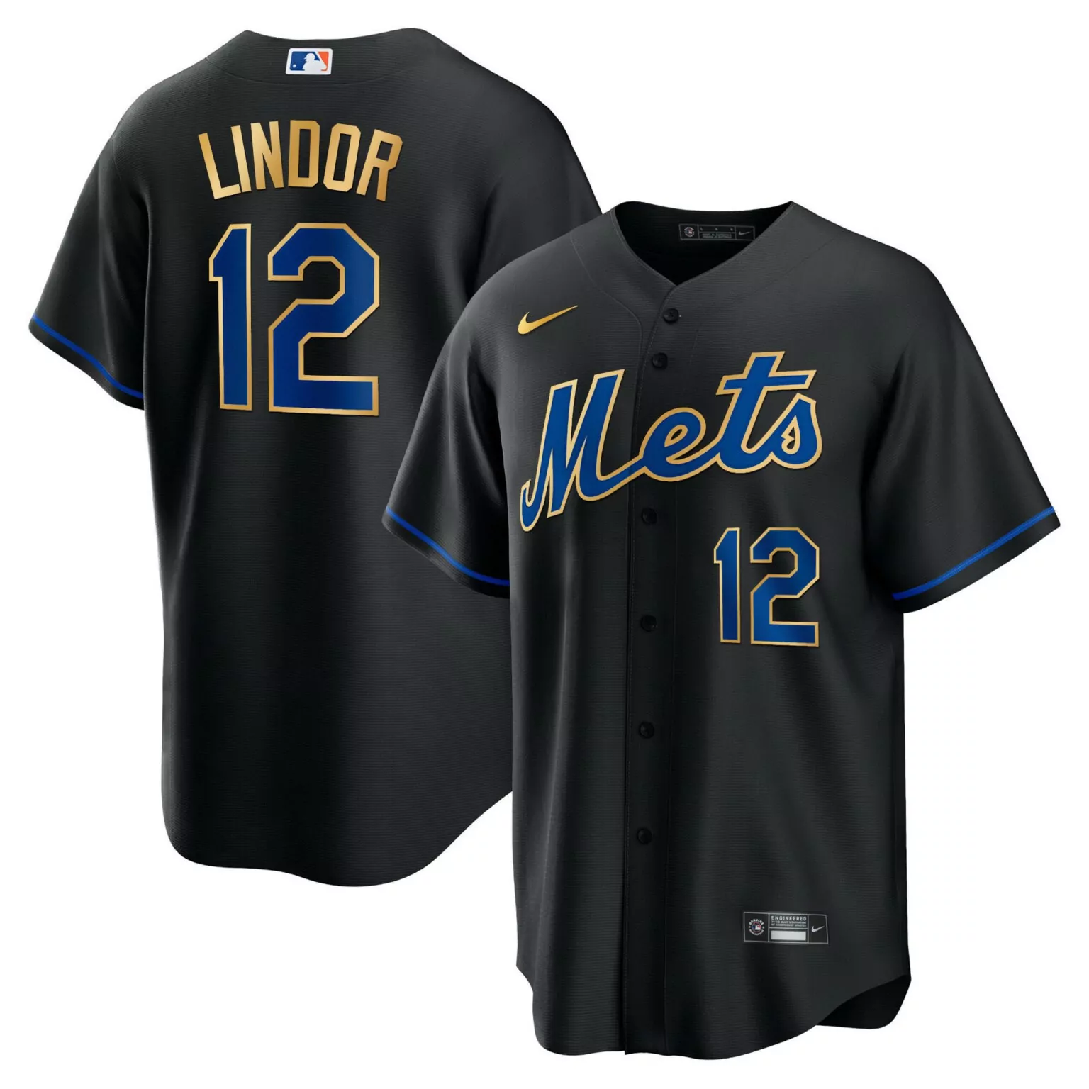 Custom Cool black francisco lindor new york mets gold trim jersey all stitched 8013