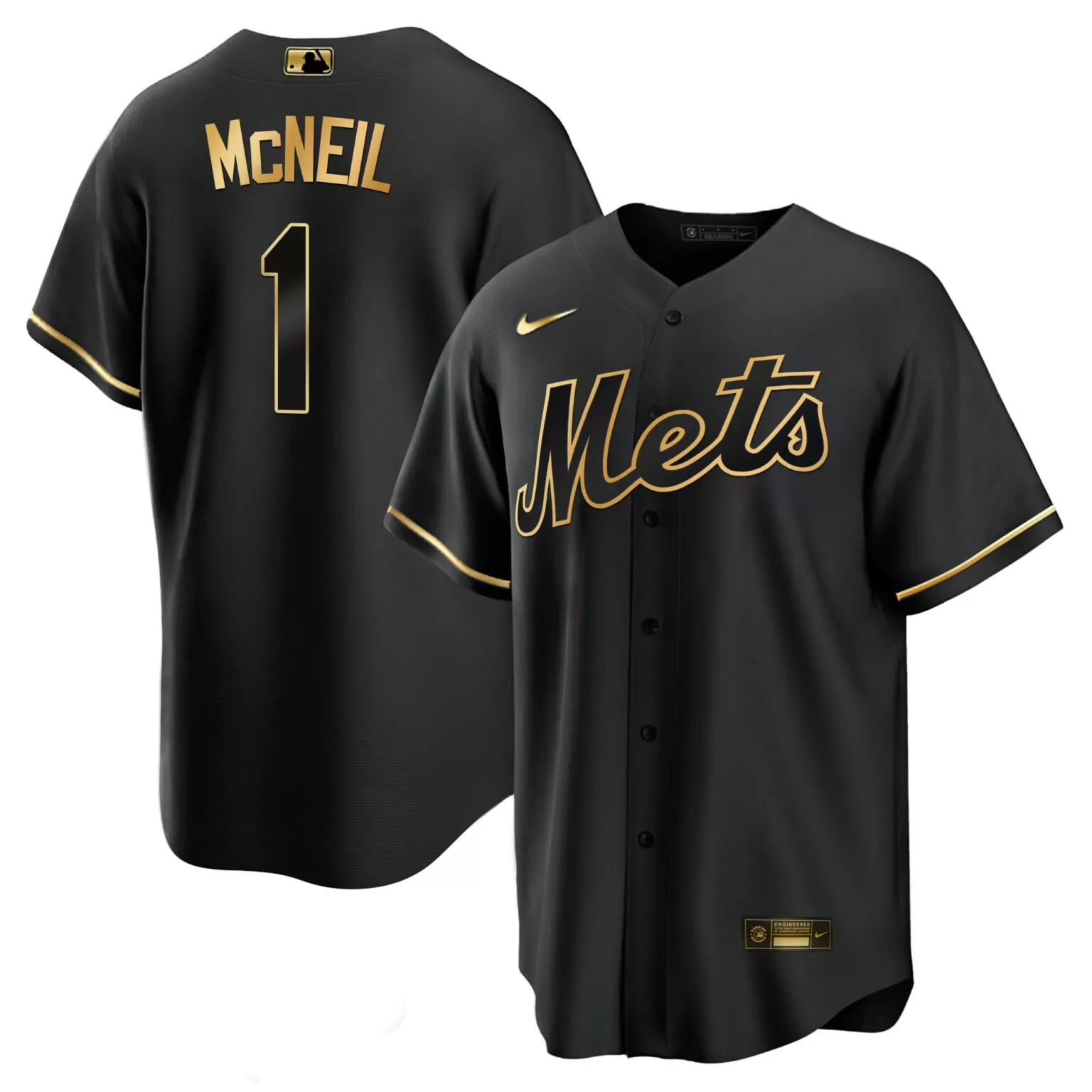 Customizable Cool black gold jeff mcneil new york mets black gold jersey all stitched 1732