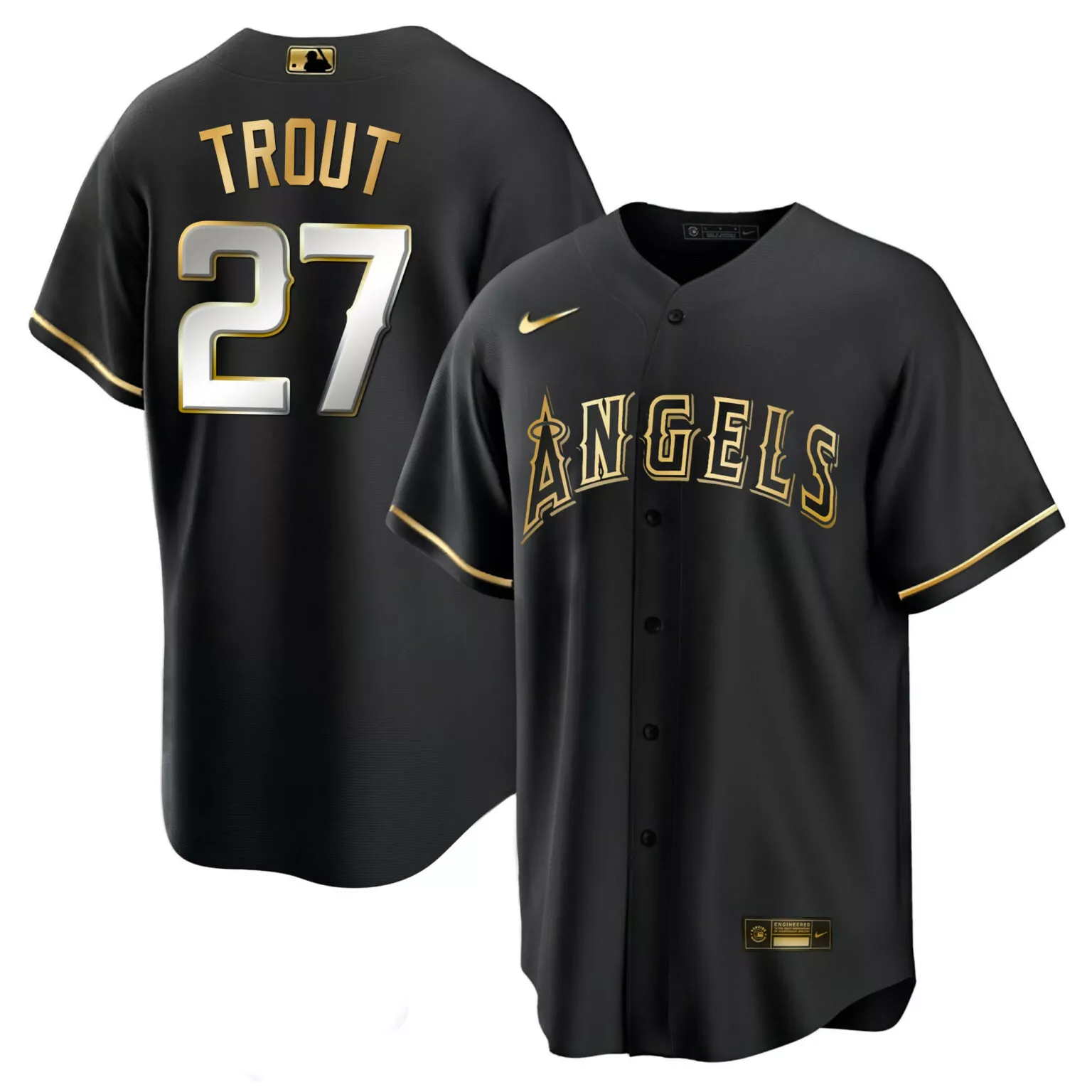 Custom Cool black mike trout los angeles angels black gold jersey all stitched 4359