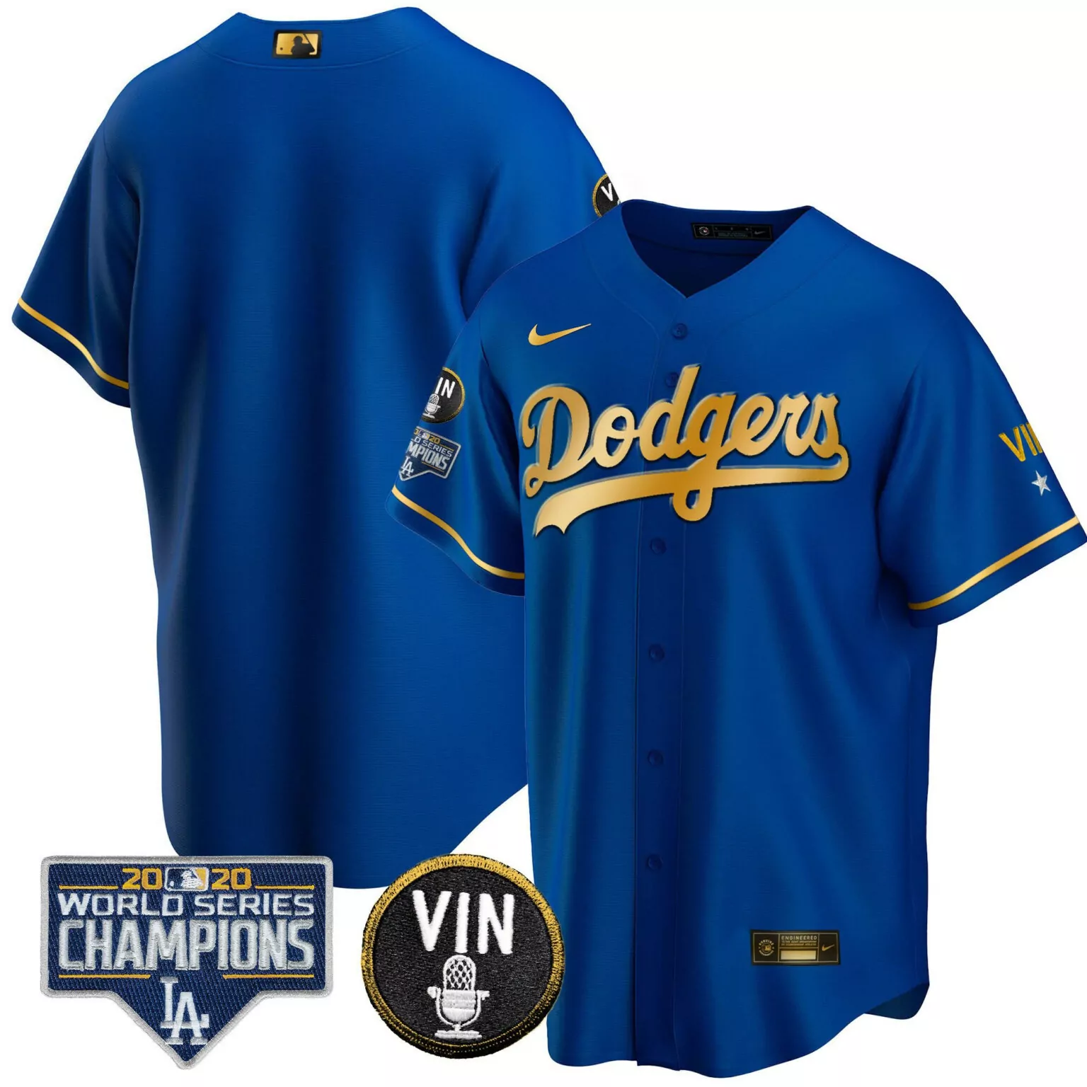 Customizable Cool gold royal team los angeles dodgers world series vin sculy patch gold jersey all stitched 8142