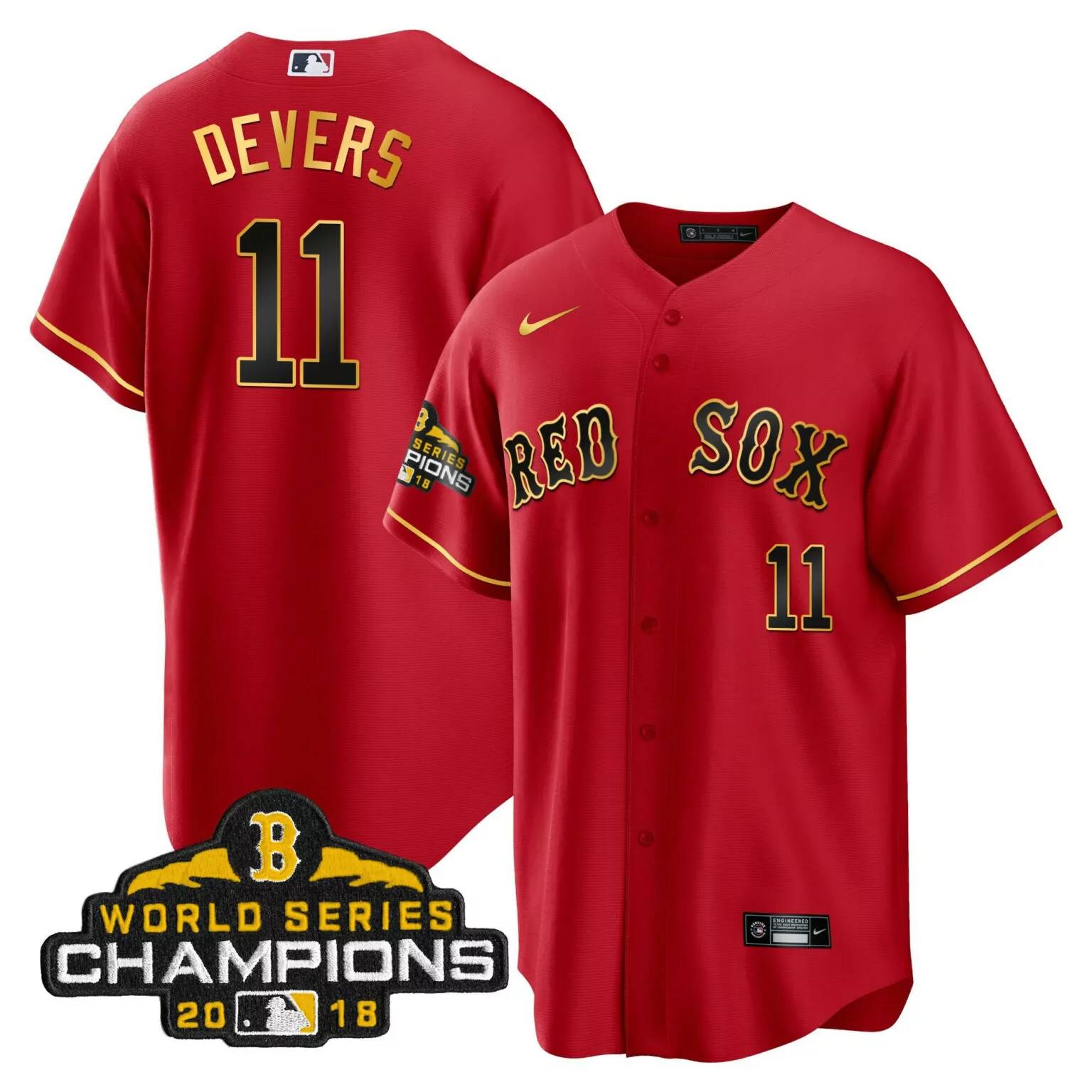 Custom Cool red rafael devers boston red sox world series champion 2018 gold jersey all stitched 3421