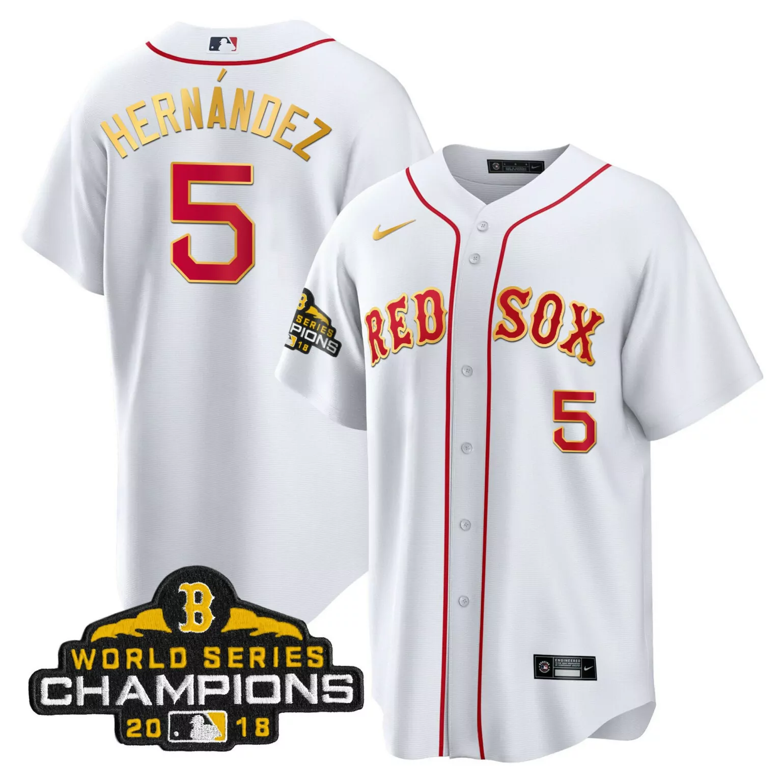 Custom Cool white enrique hernandez boston red sox world series champion 2018 gold jersey all stitched 9204
