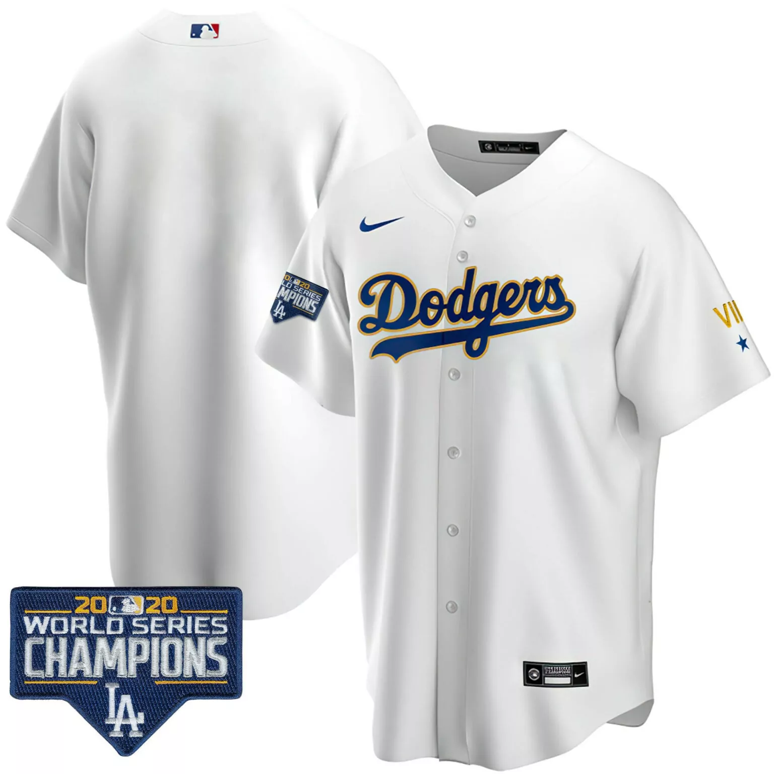 Custom Cool white team los angeles dodgers world series patch gold jersey all stitched 2100
