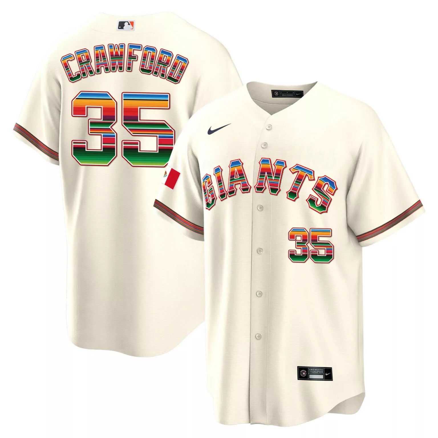 Custom Cream brandon crawford san francisco giants mexico jersey all stitched 9392