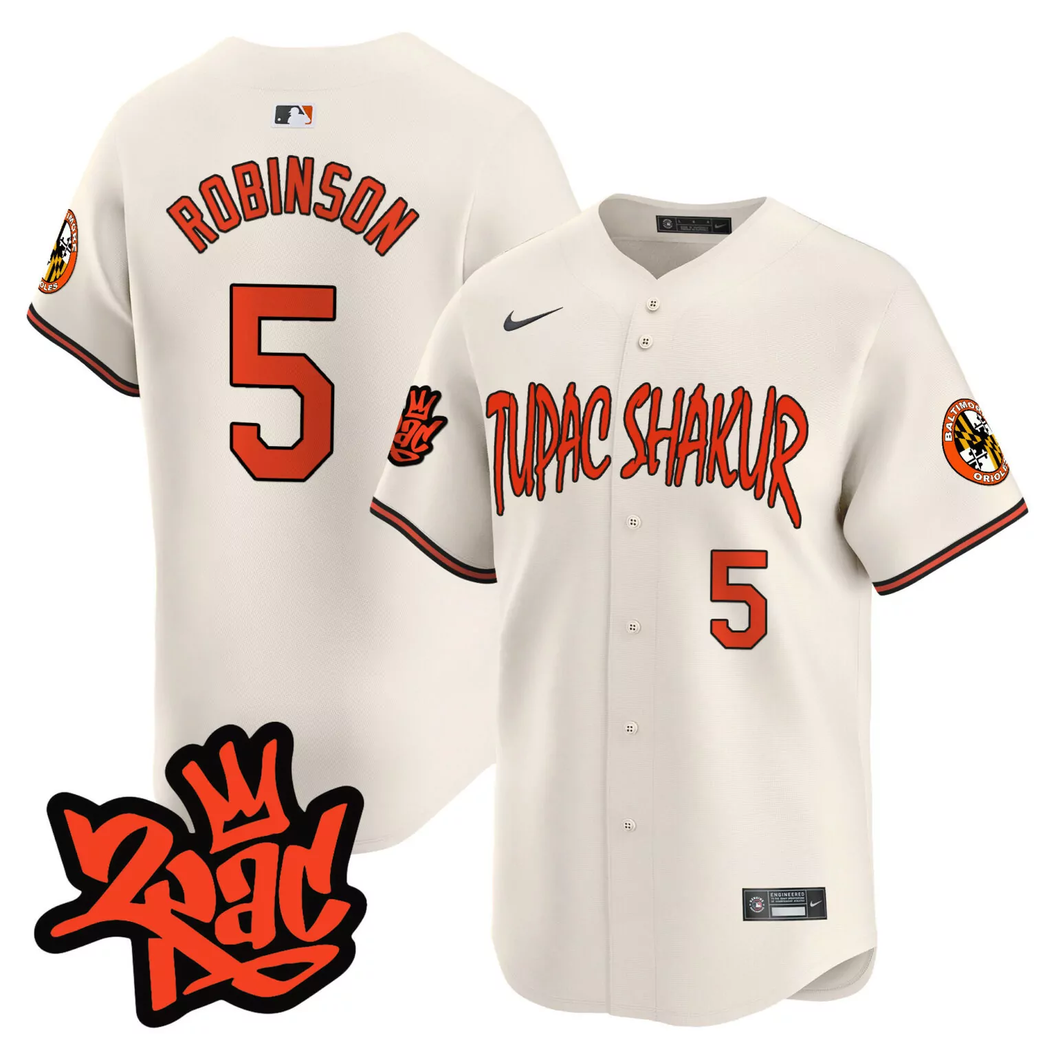 Personalized Cream brooks robinson baltimore orioles tupac shakur jersey all stitched 3699