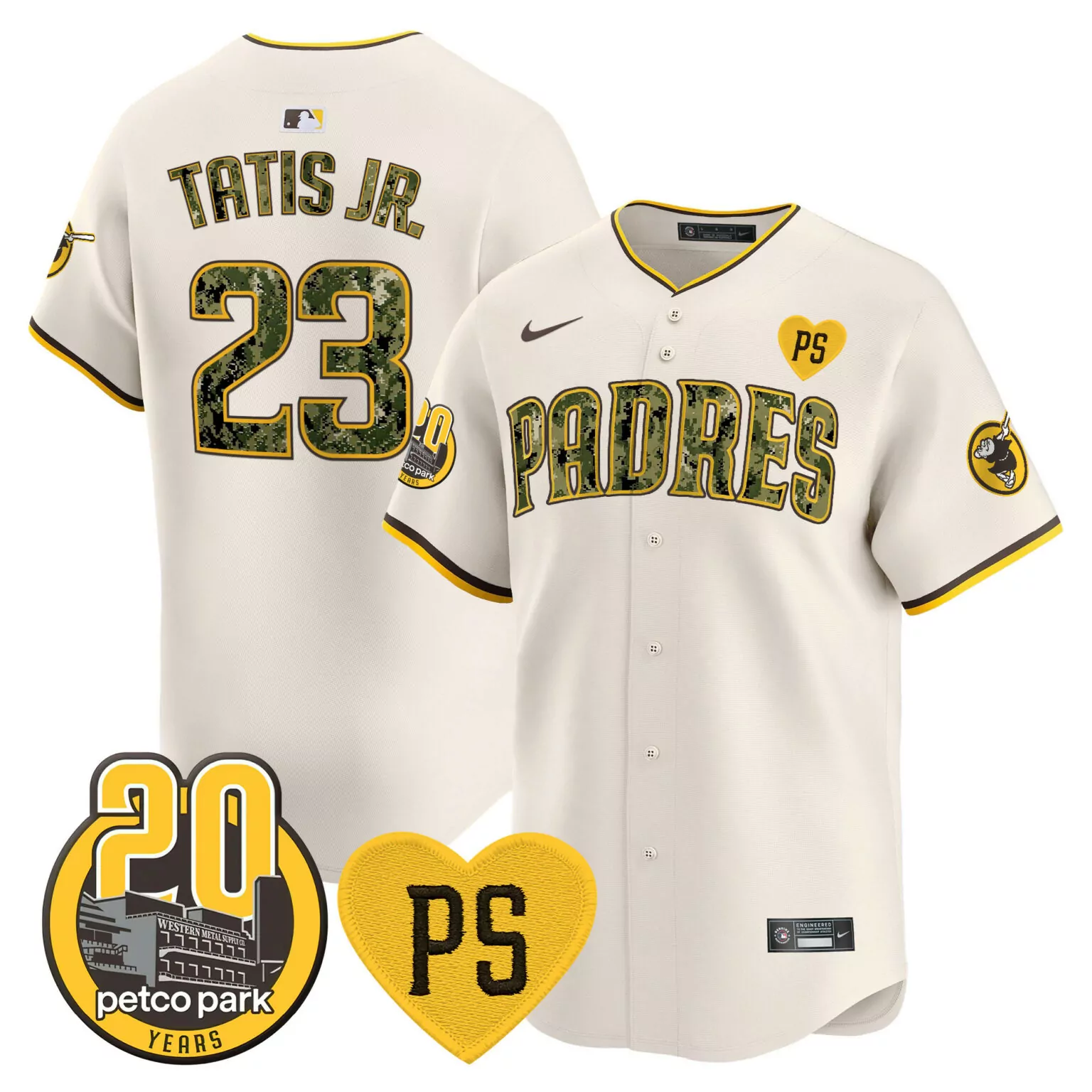Custom Cream fernando tatis jr san diego padres for peter petco park 20th patch usmc jersey v2 all stitched 8590