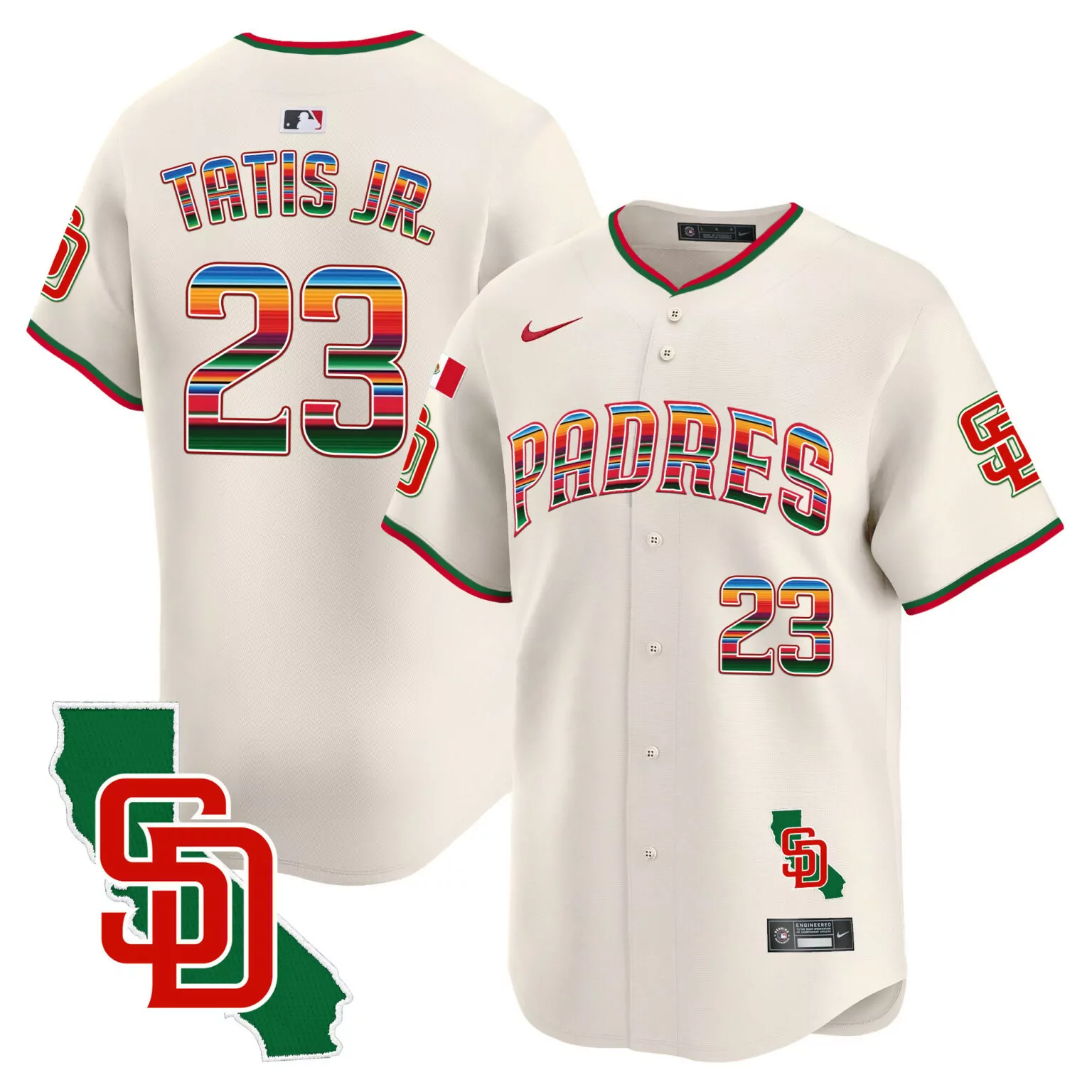 Personalized Cream fernando tatis jr san diego padres mexico california patch jersey v3 all stitched 1918