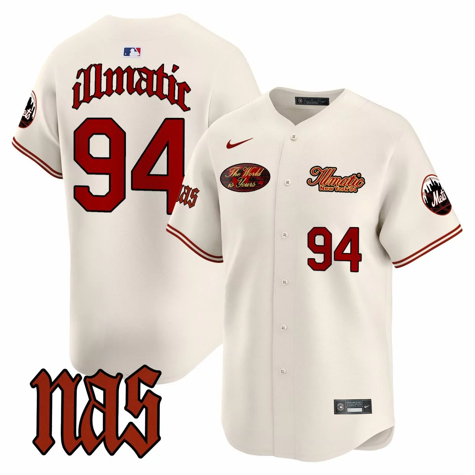 Personalized Cream illmatic 1994 new york mets nas illmatic jersey v2 all stitched 1020