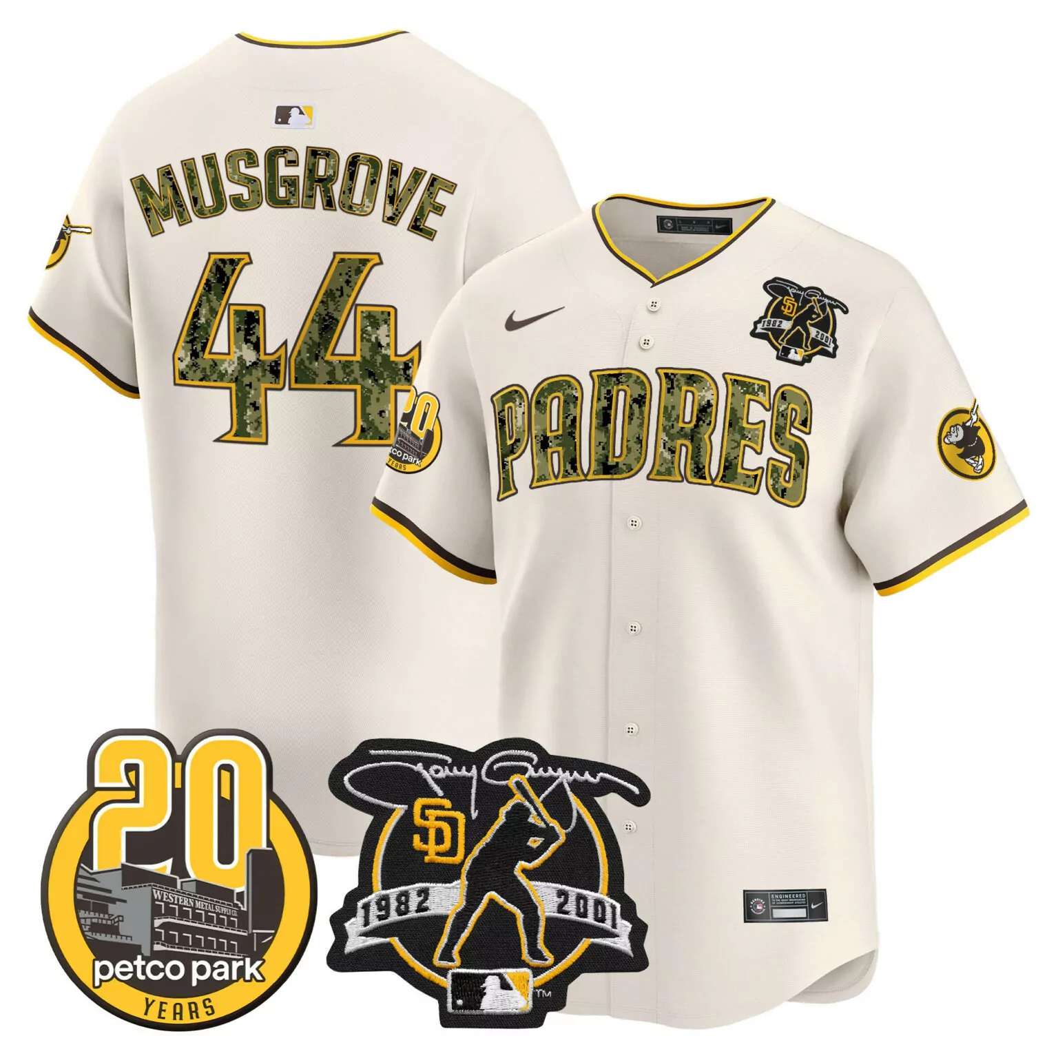 Custom Cream joe musgrove san diego padres tony gwynn petco park 20th patch usmc jersey v2 all stitched 9895