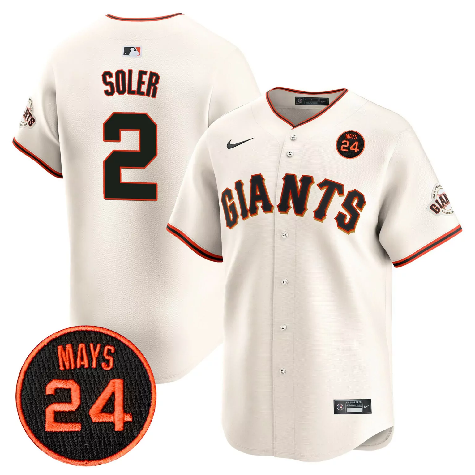Custom Cream jorge soler san francisco giants 2024 willie mays patch jersey all stitched 8906