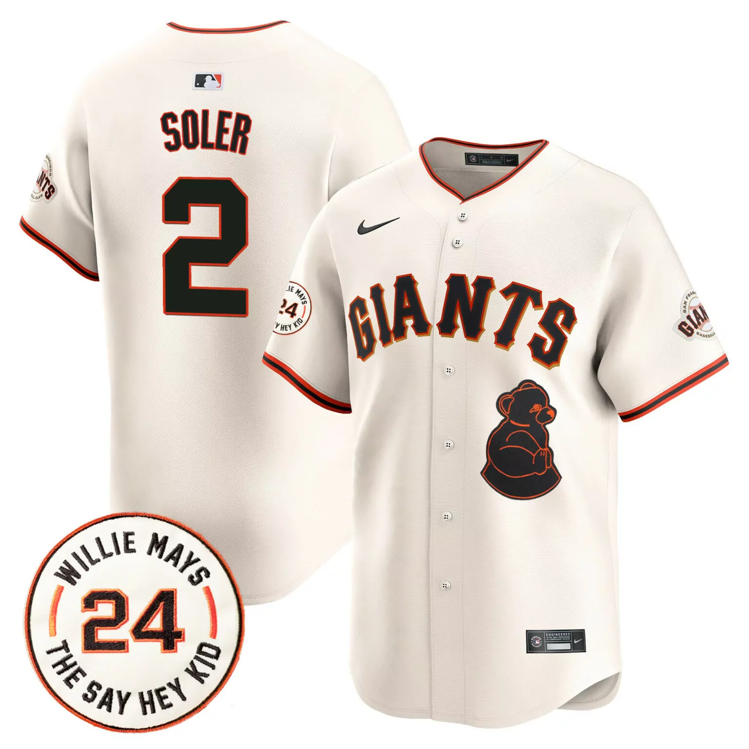 Custom Cream jorge soler san francisco giants 2024 willie mays patch jersey v4 all stitched 9602