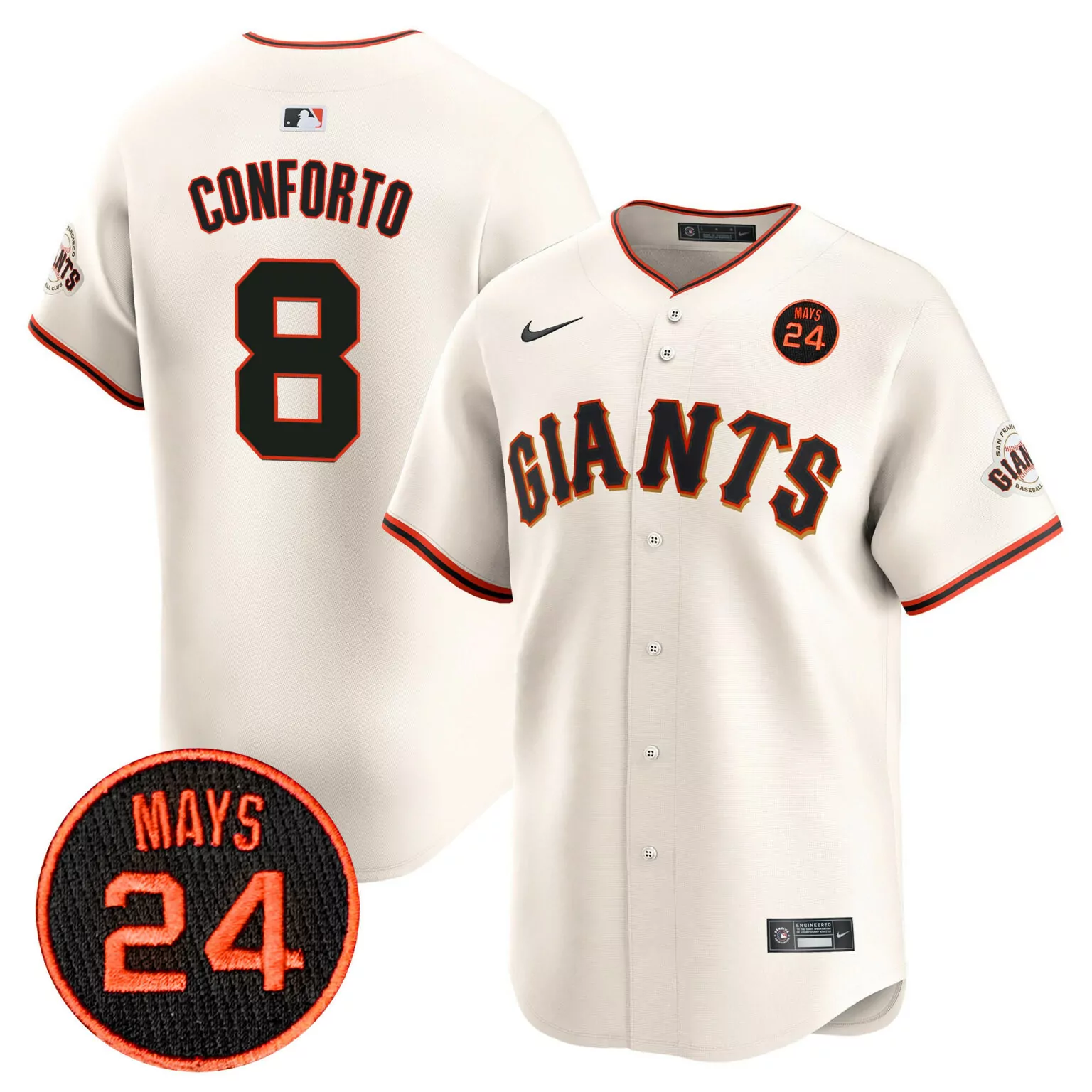 Personalized Cream michael conforto san francisco giants 2024 willie mays patch jersey v3 all stitched 2889