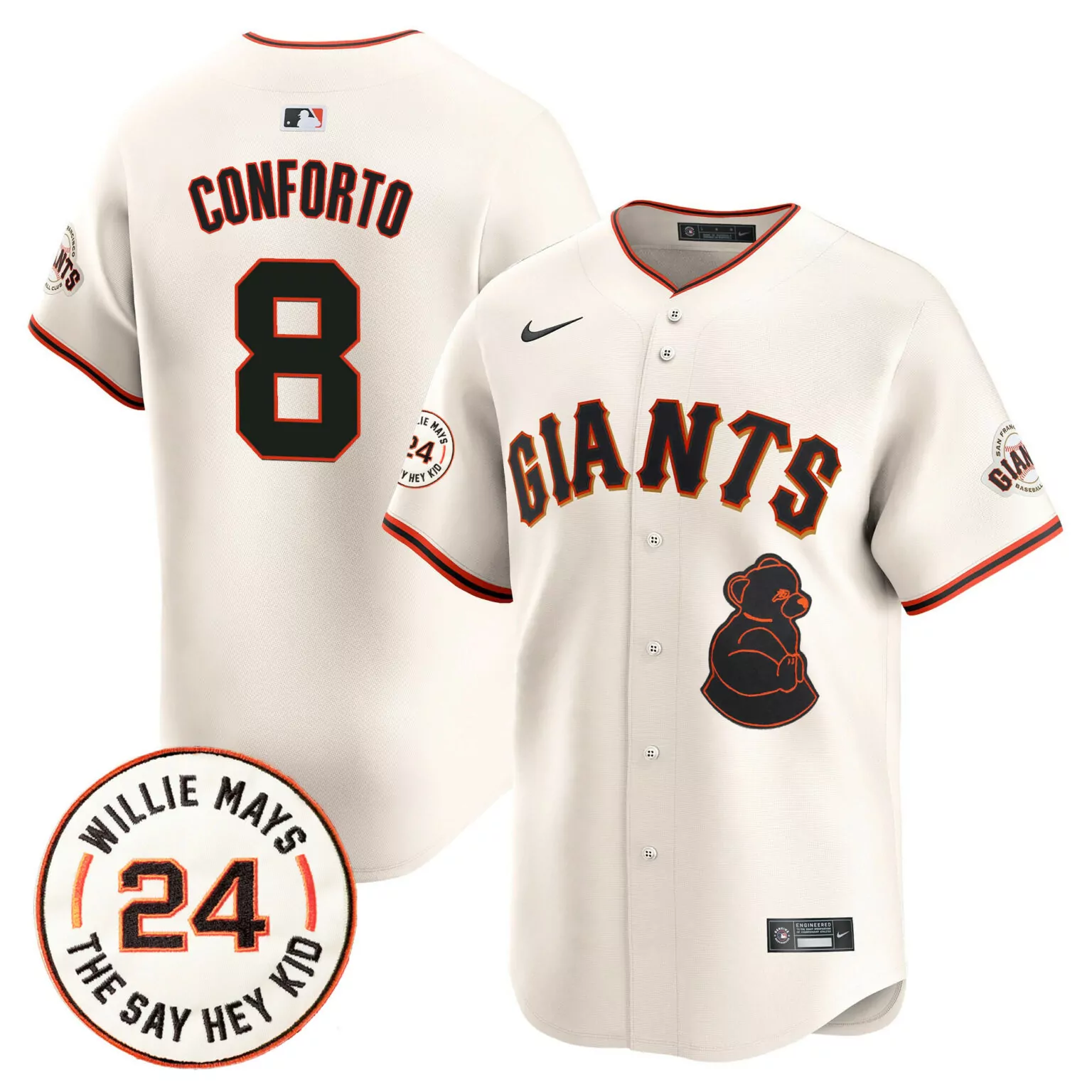 Personalized Cream michael conforto san francisco giants 2024 willie mays patch jersey v3 all stitched 2889