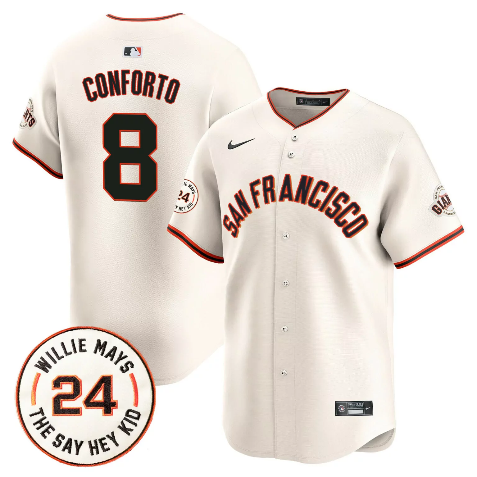 Personalized Cream michael conforto san francisco giants 2024 willie mays patch jersey v3 all stitched 2889