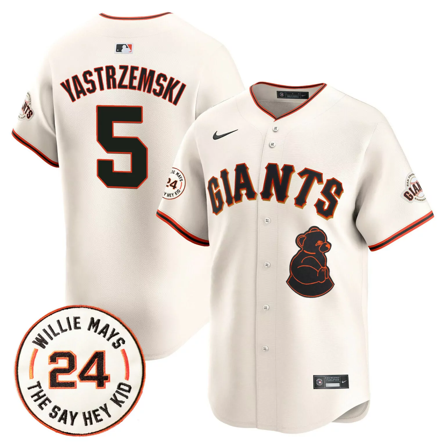 Customizable Cream mike yastrzemski san francisco giants 2024 willie mays patch jersey v4 all stitched 6575