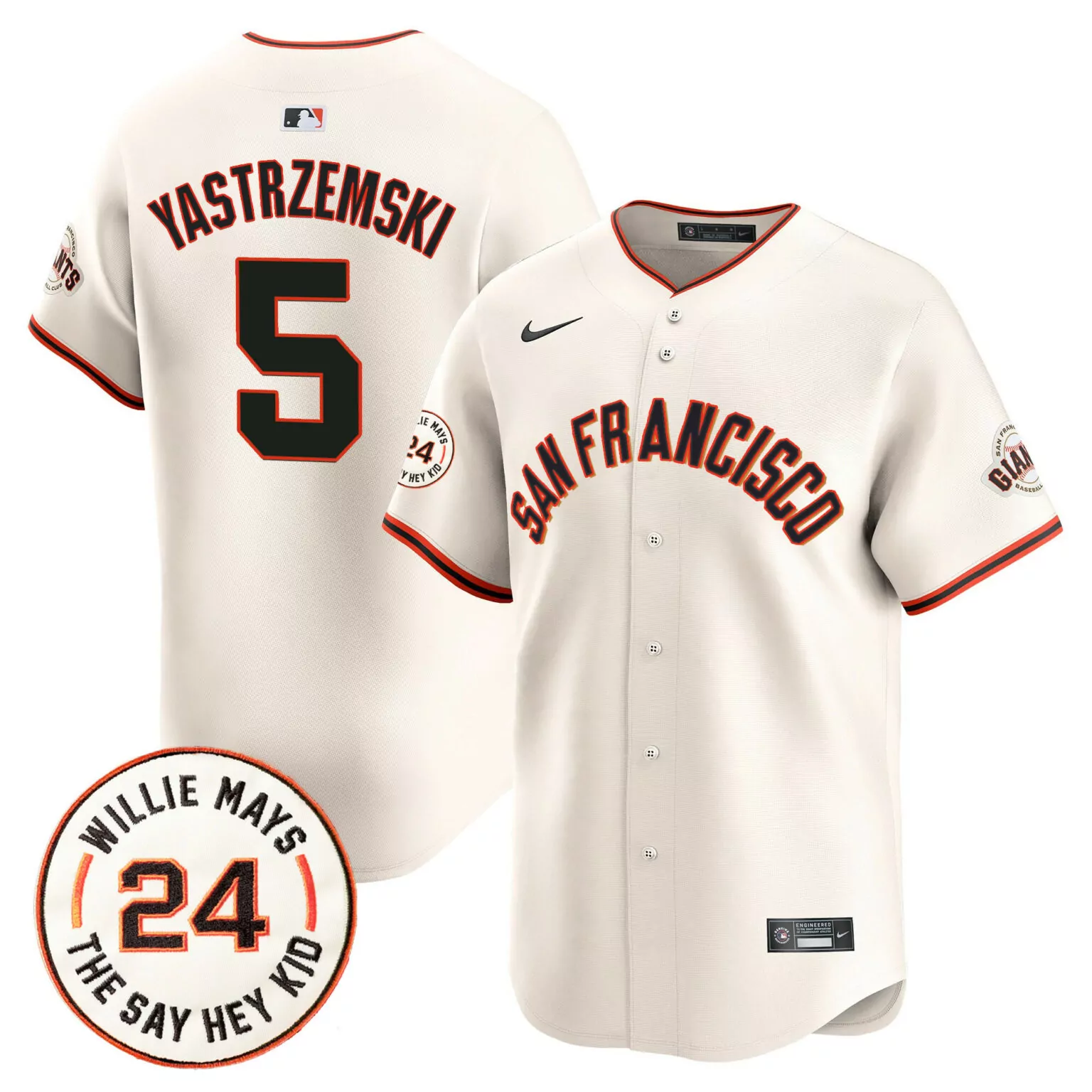 Customizable Cream mike yastrzemski san francisco giants 2024 willie mays patch jersey v4 all stitched 6575