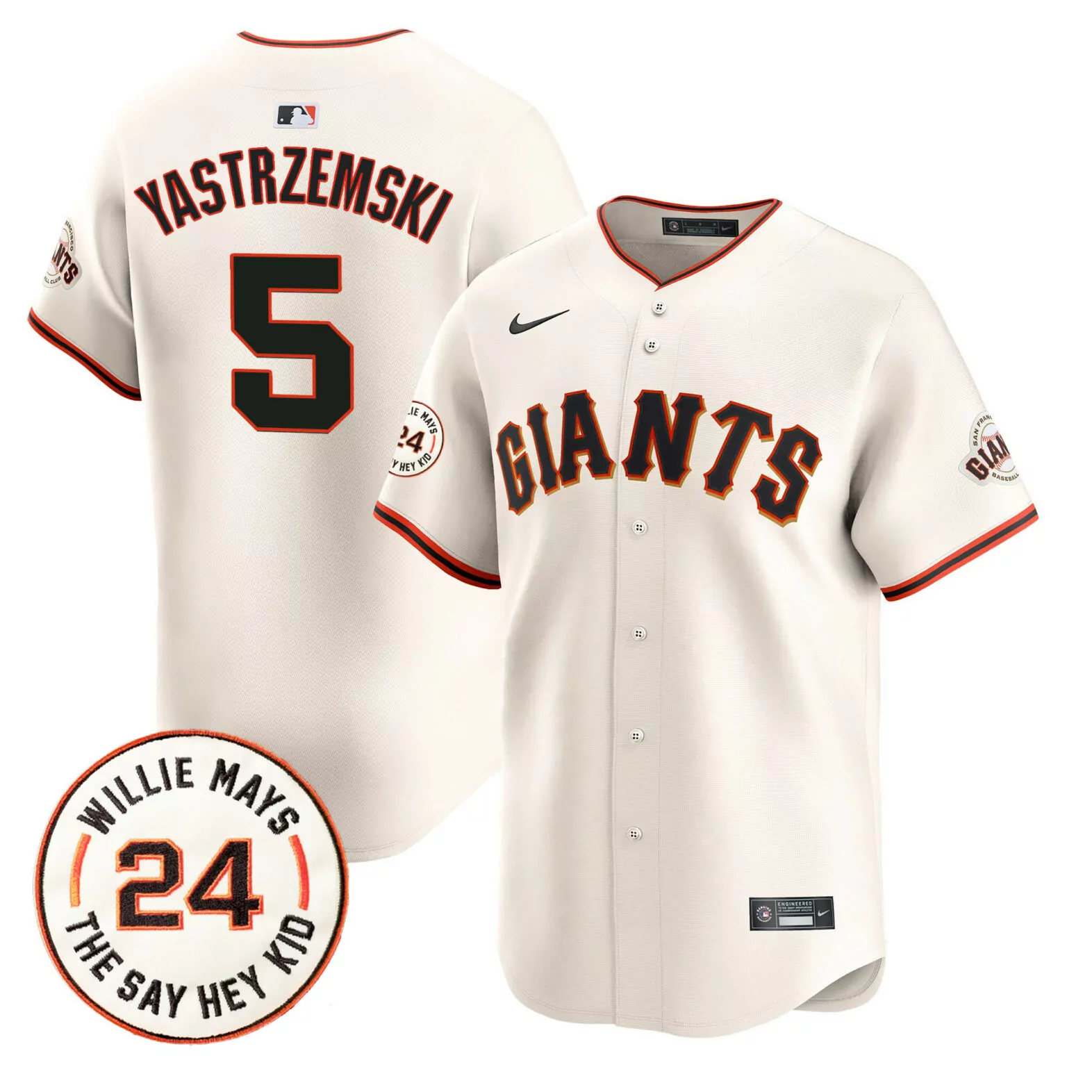 Customizable Cream mike yastrzemski san francisco giants 2024 willie mays patch jersey v4 all stitched 6575