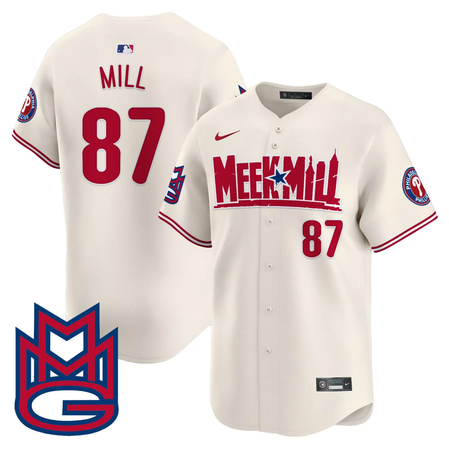 Personalized Cream mill 1987 philadelphia phillies meek mill jersey all stitched 2703