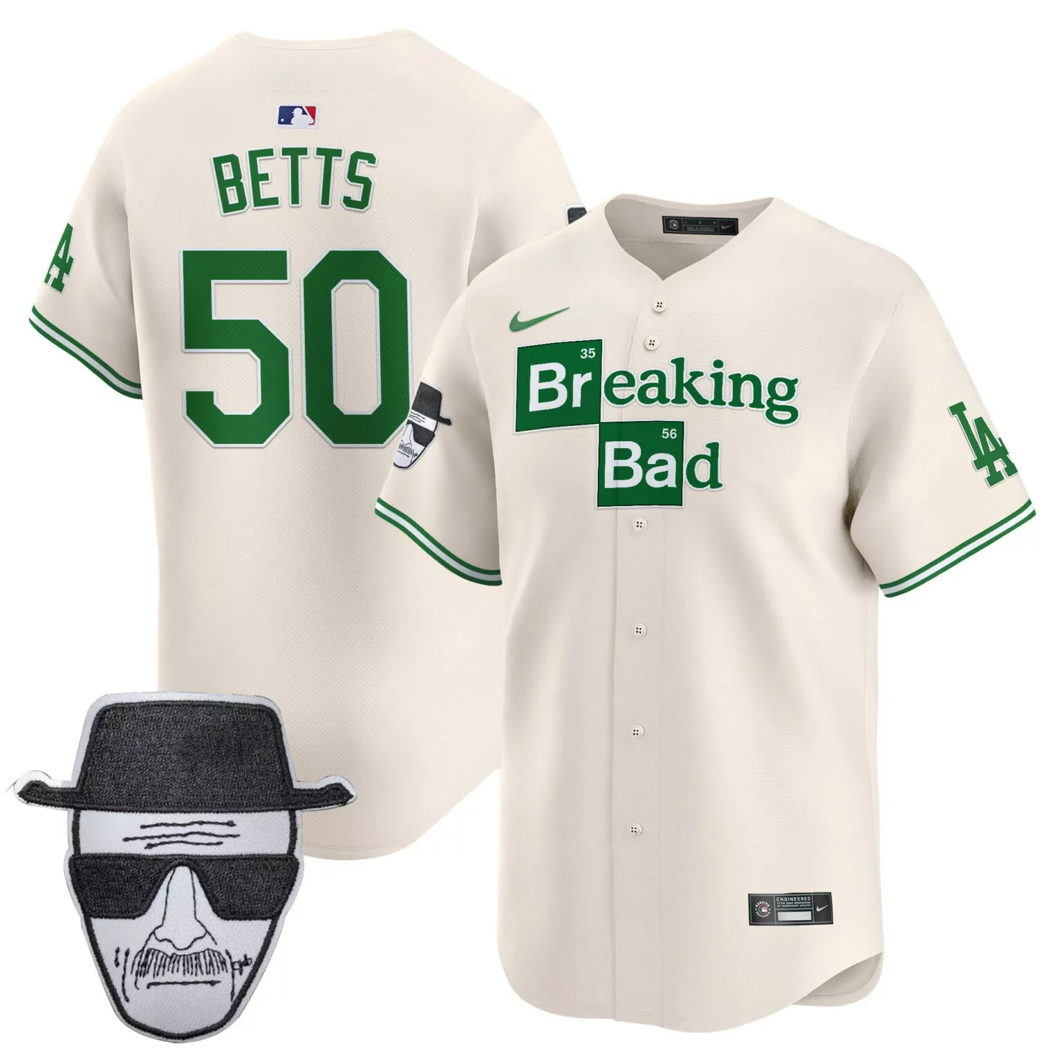 Custom Cream mookie betts los angeles dodgers breaking bad walter white patch jersey all stitched 1089