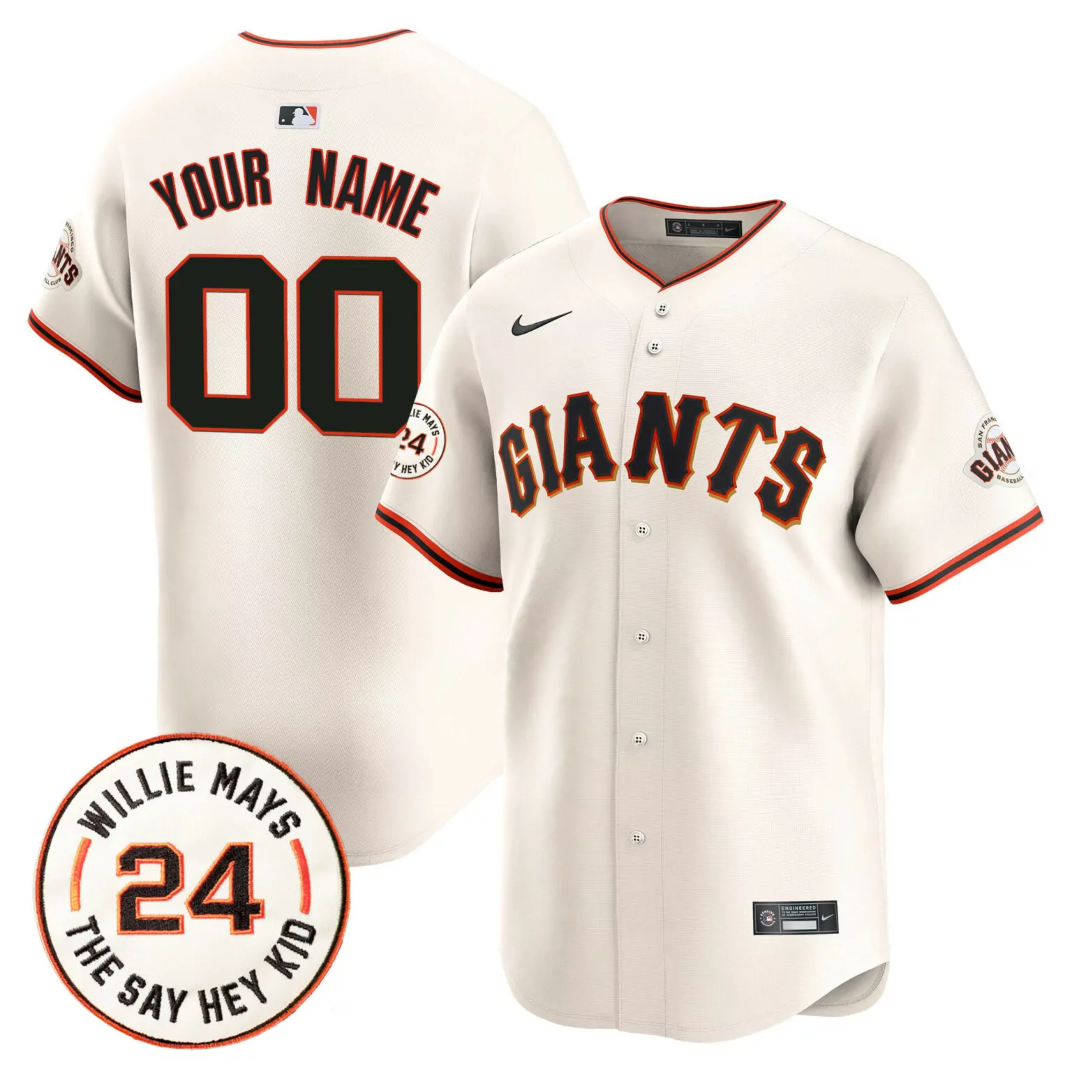 Custom Cream san francisco giants 2024 willie mays patch vapor custom jersey all stitched 9749
