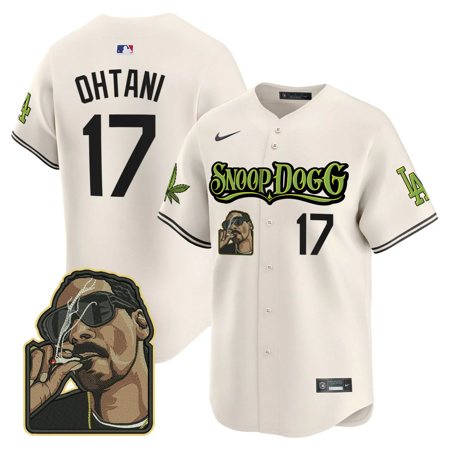 Custom Cream shohei ohtani los angeles dodgers snoop dogg jersey stitched 9798