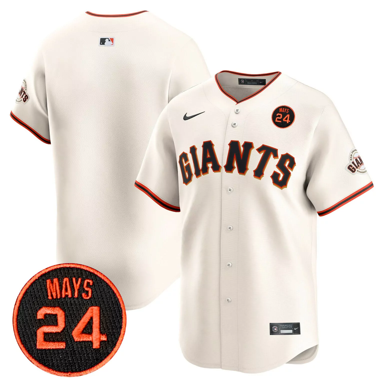 Customizable Cream team san francisco giants 2024 willie mays patch jersey v2 all stitched 8582