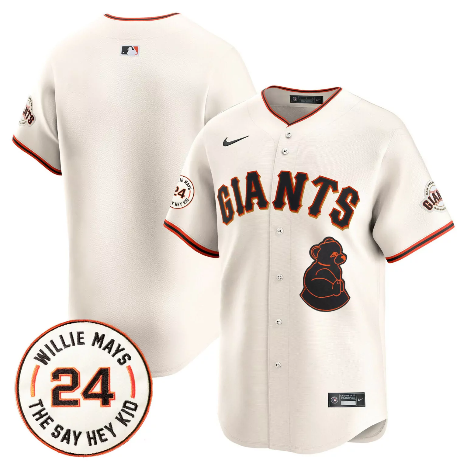 Customizable Cream team san francisco giants 2024 willie mays patch jersey v2 all stitched 8582