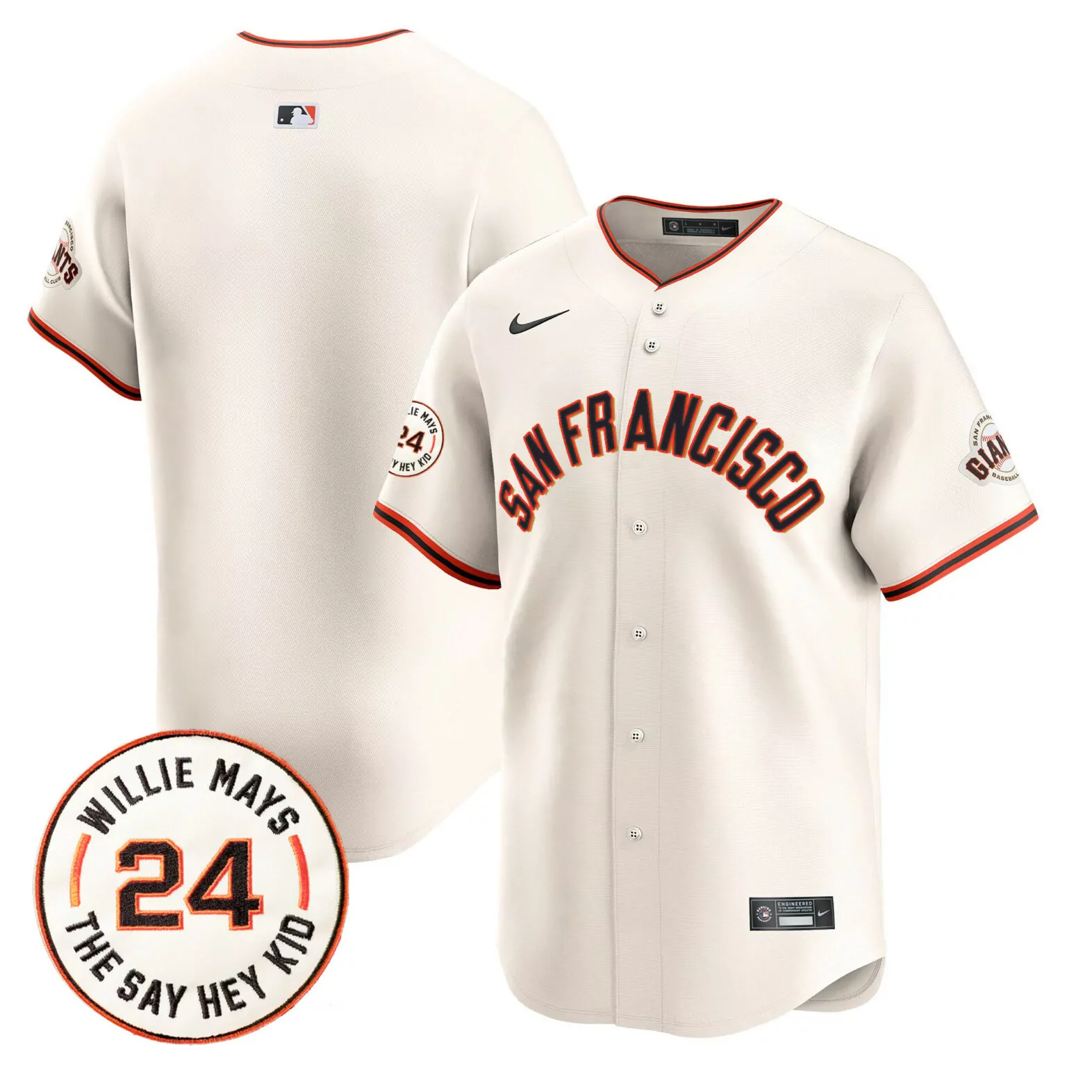 Custom Cream team san francisco giants 2024 willie mays patch jersey v5 all stitched 2009