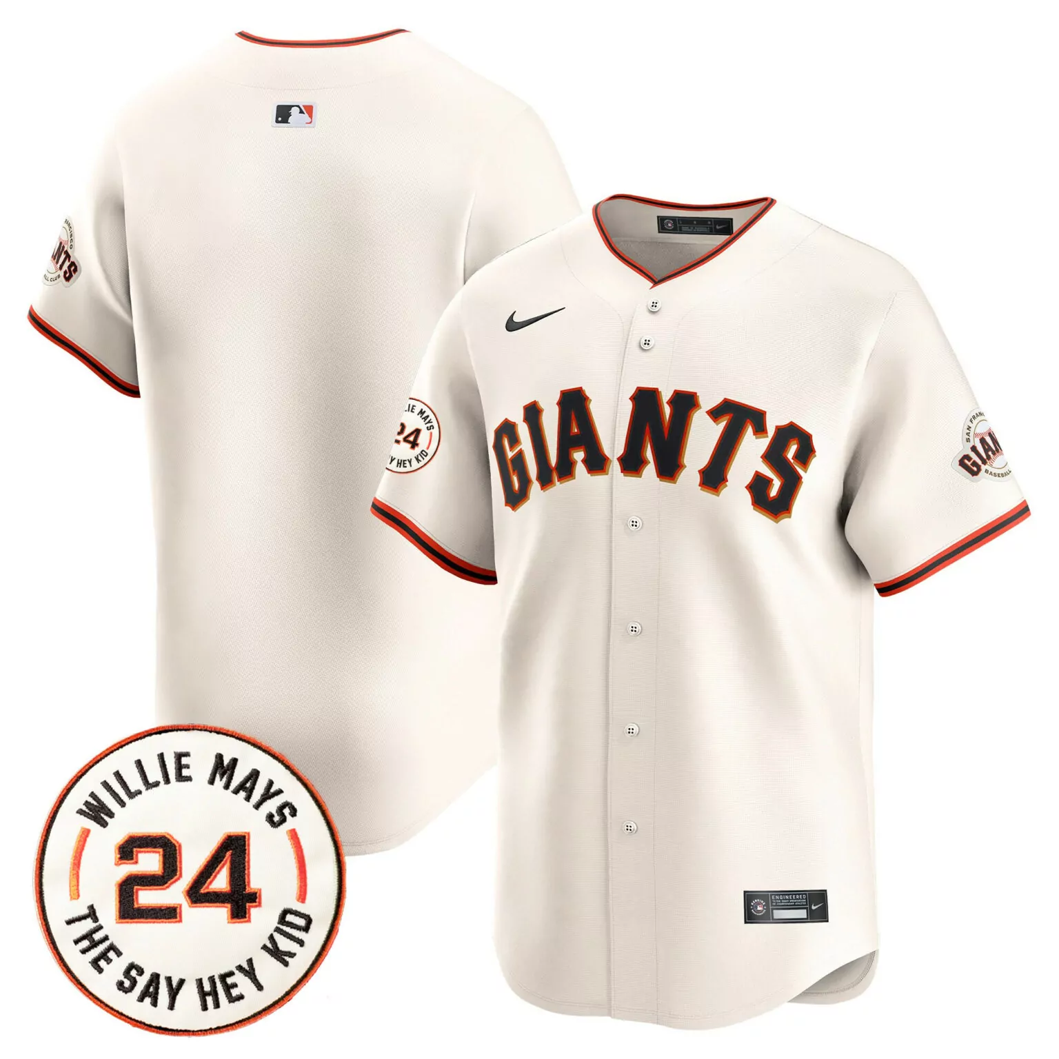 Custom Cream team san francisco giants 2024 willie mays patch jersey v5 all stitched 2009