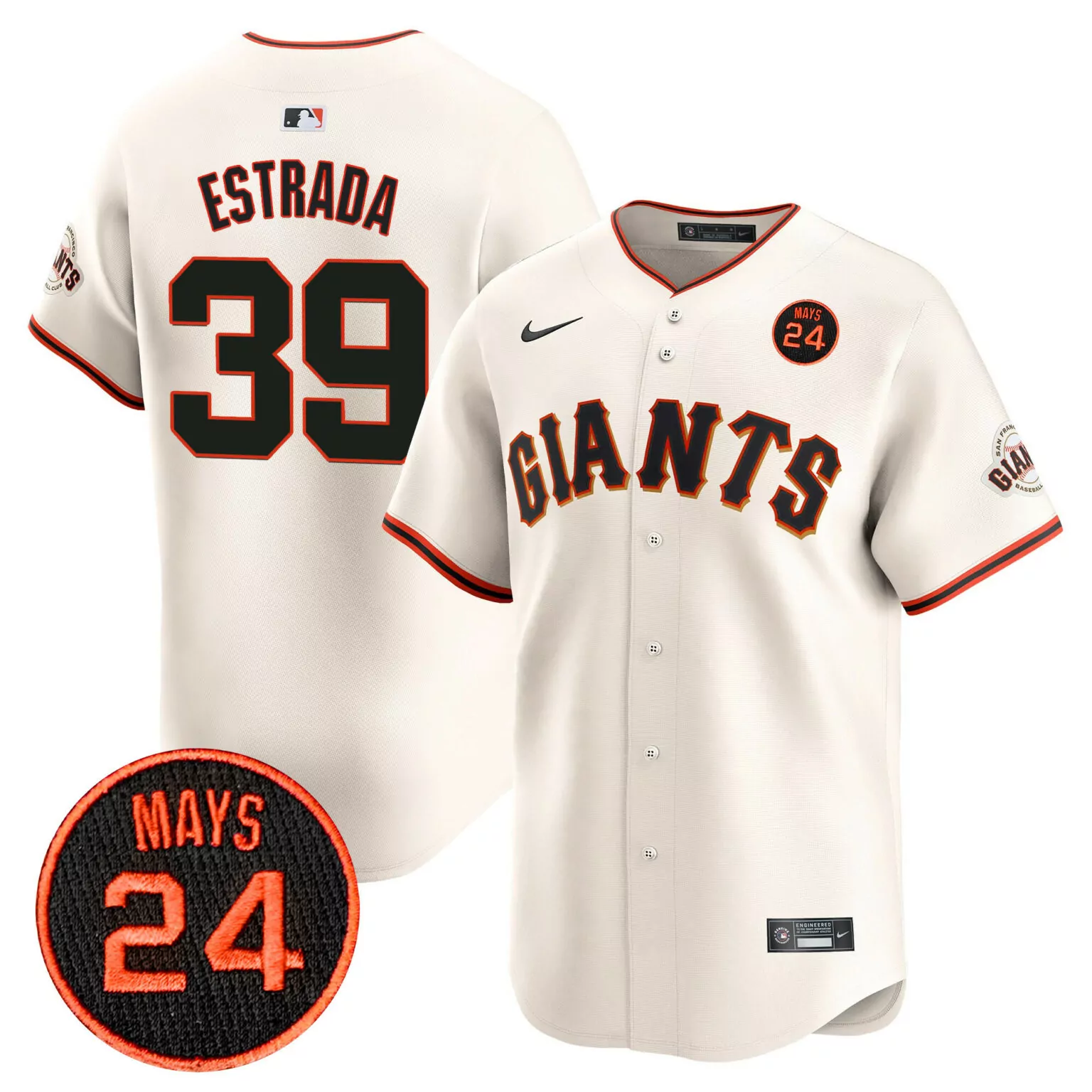 Custom Cream team san francisco giants 2024 willie mays patch jersey v5 all stitched 2009