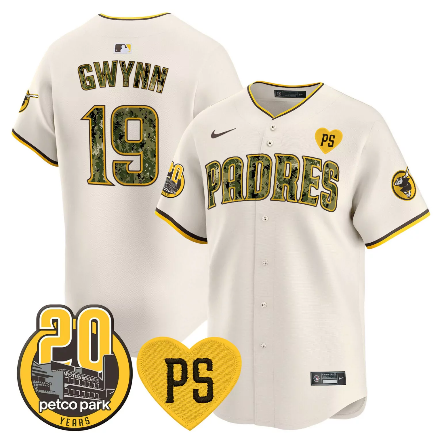 Custom Cream tony gwynn san diego padres for peter petco park 20th patch usmc jersey v2 all stitched 3733