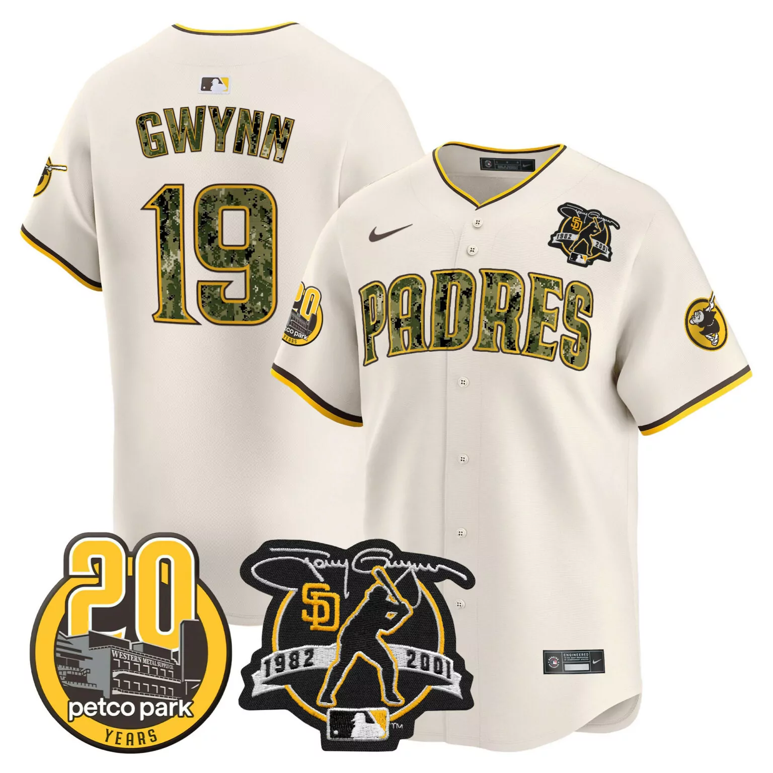 Customizable Cream tony gwynn san diego padres tony gwynn petco park 20th patch usmc jersey v2 all stitched 1745