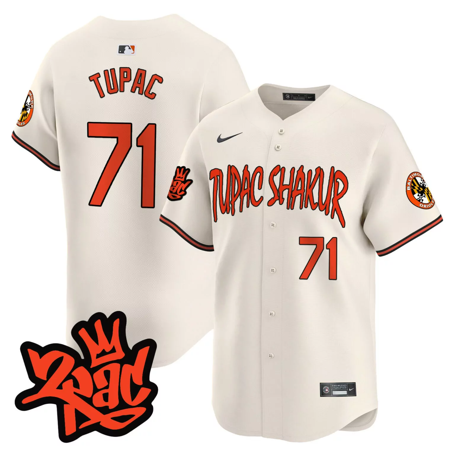 Customizable Cream tupac 1971 baltimore orioles tupac shakur jersey all stitched 9489