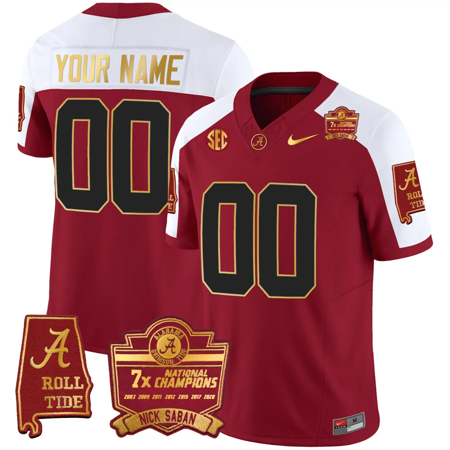 Customizable Crimson alternate alabama crimson tide nick saban 7x champions patch gold trim custom jersey all stitched 7140