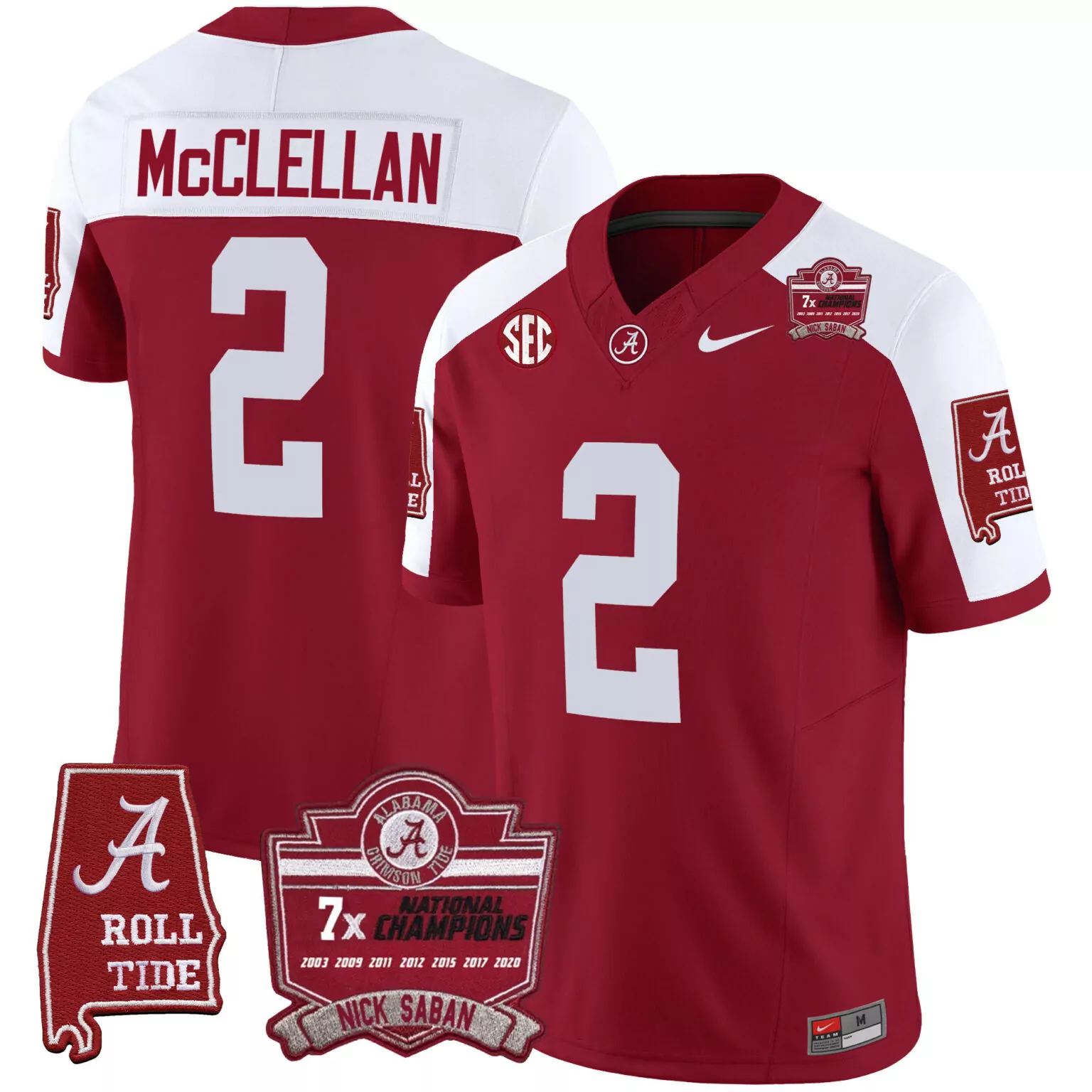 Custom Crimson alternate jase mcclellan alabama crimson tide nick saban 7x champions patch jersey all stitched 6989