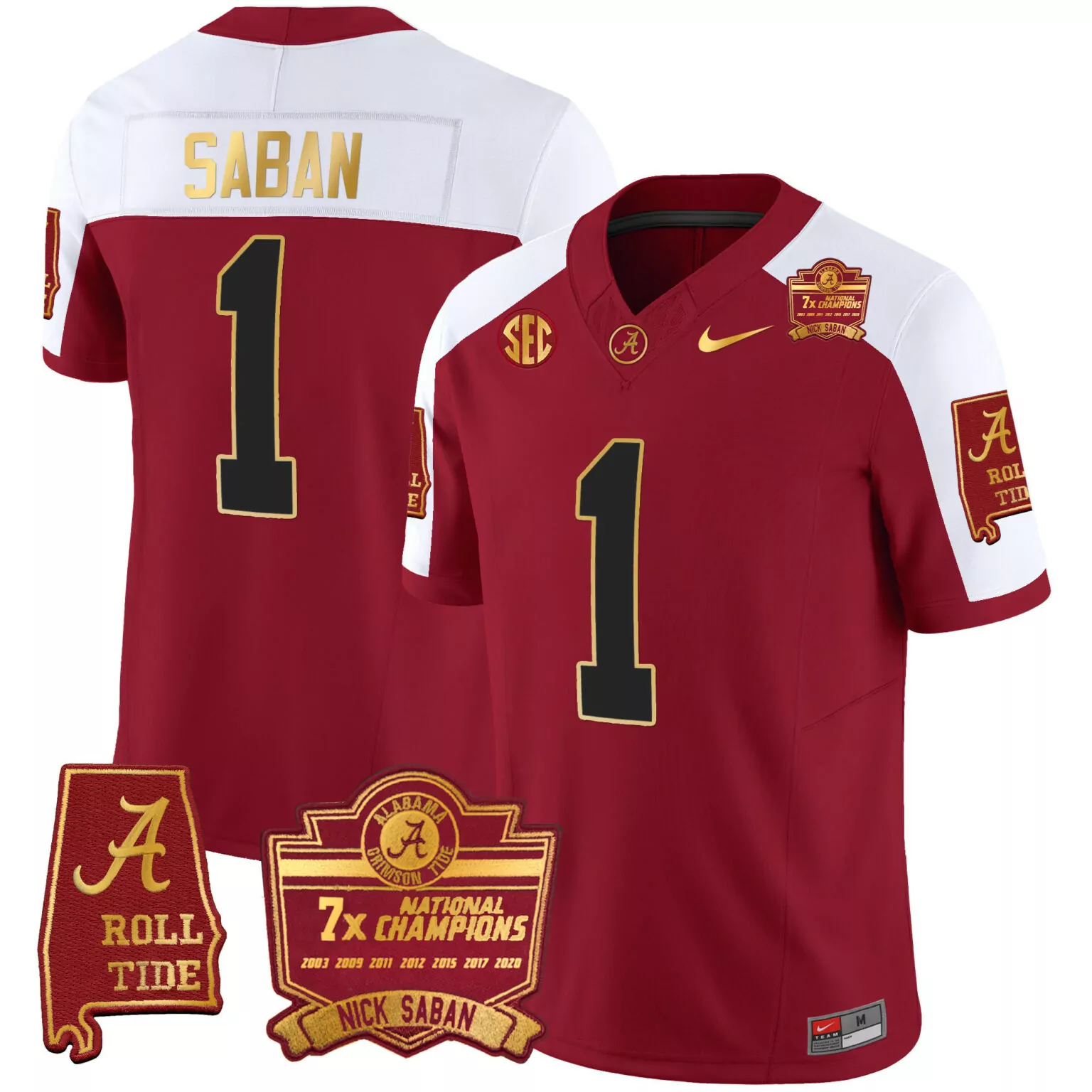 Customizable Crimson alternate nick saban alabama crimson tide nick saban 7x champions patch gold trim jersey all stitched 2660