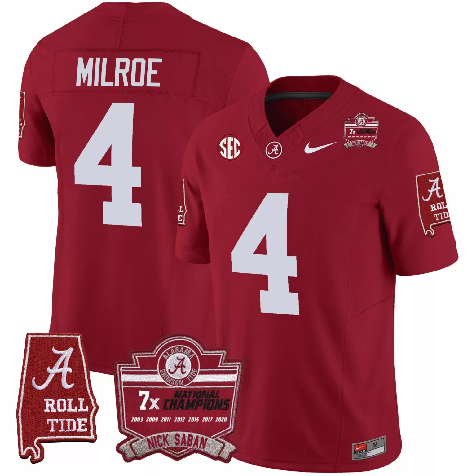 Custom Crimson jalen milroe alabama crimson tide nick saban 7x champions patch jersey all stitched 7083