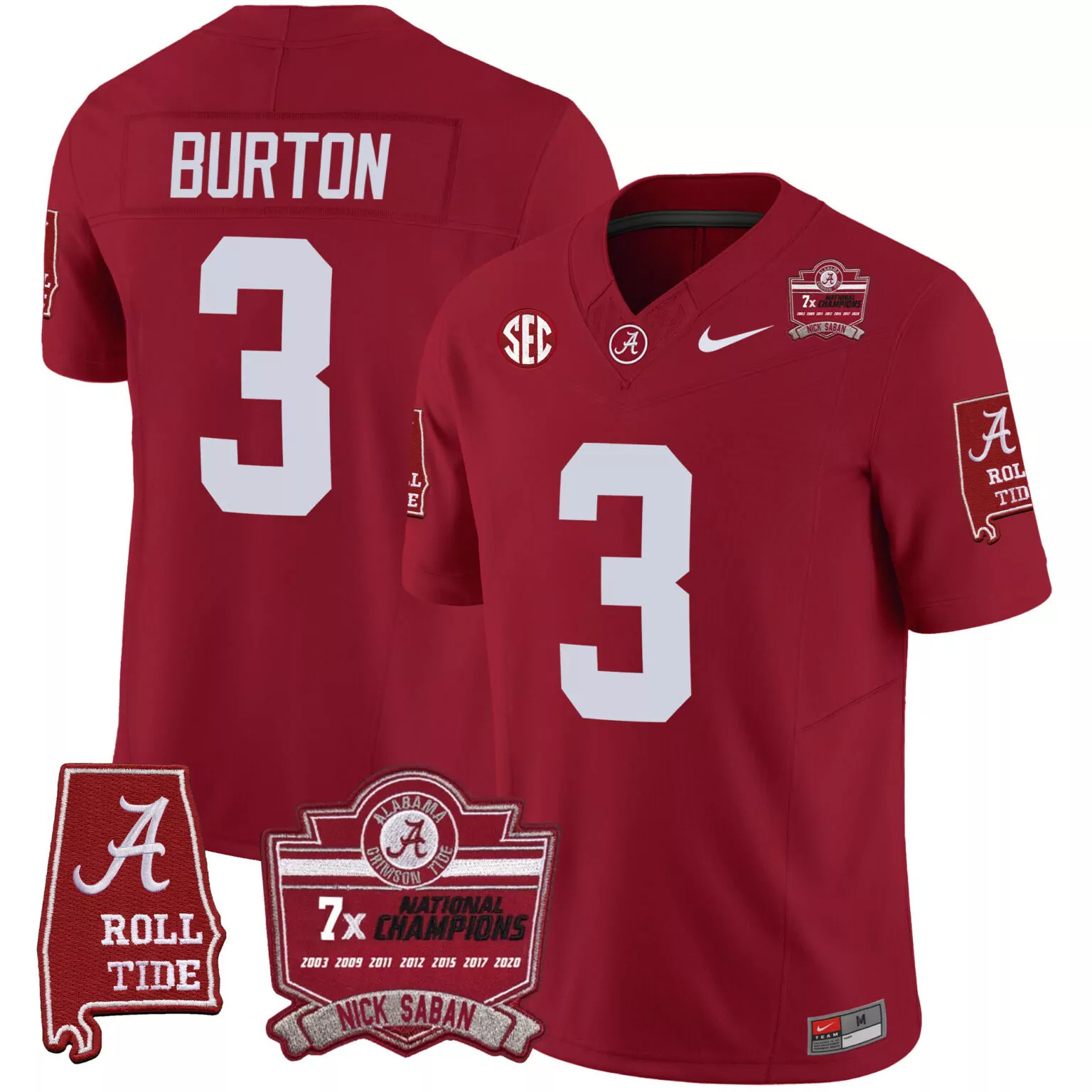 Custom Crimson jermaine burton alabama crimson tide nick saban 7x champions patch jersey all stitched 4514