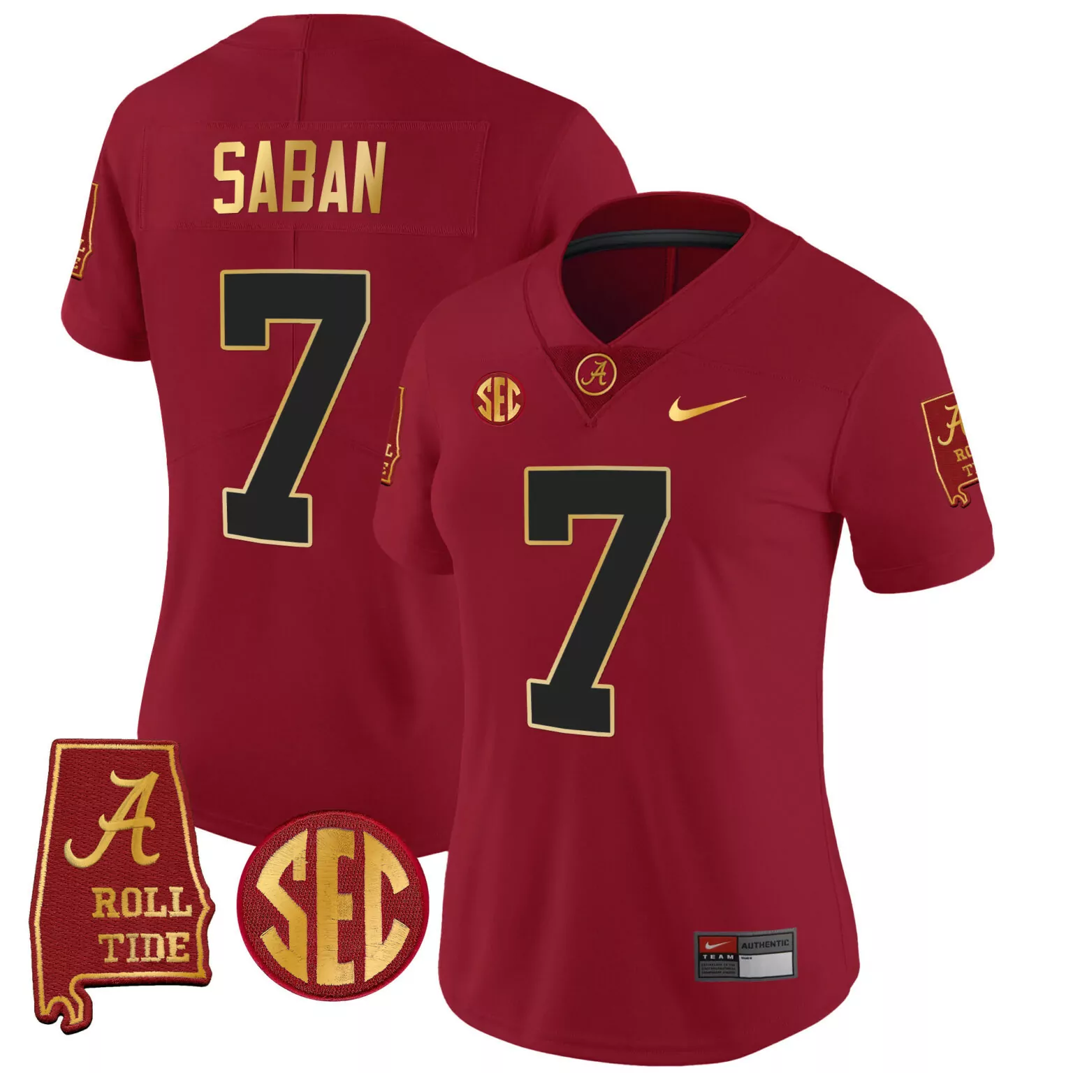 Custom Crimson nick saban alabama crimson tide 7 champions gold trim jersey all stitched 3928